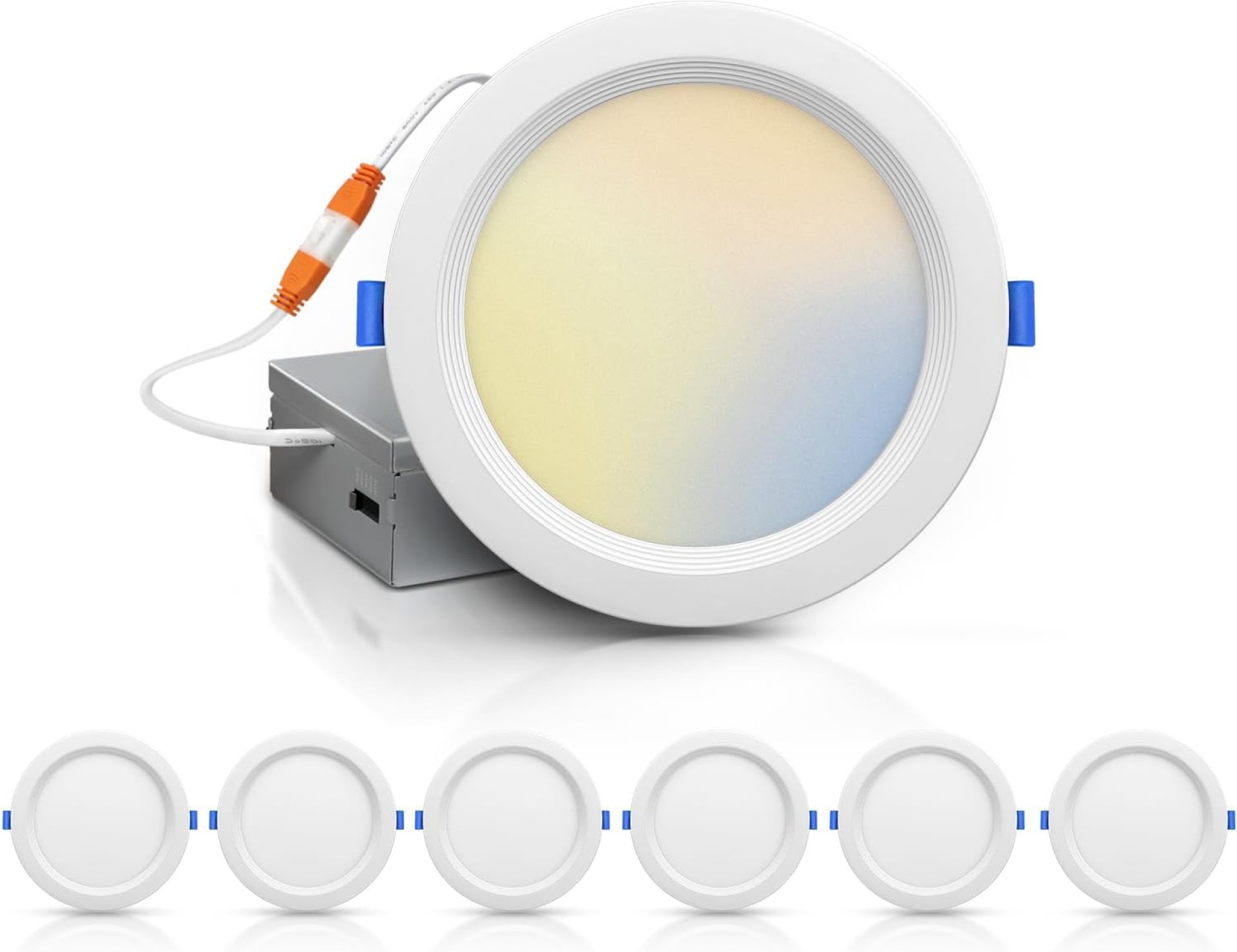 ECOELER 6 Inch Ultra-Thin LED Recessed Light with Junction Box, 2700K/3000K/4000K/5000K/6000K Selectable Dimmable LED Downlight, 15W, 1200Lm High Brightness, ETL List, 6 Pack ECOELER 6 Inch Ultra-Thin LED Recessed Light with Junction Box, 2700K/3000K/4000K/5000K/6000K Selectable Dimmable LED Downlight, 15W, 1200Lm High Brightness, ETL List, 6 Pack