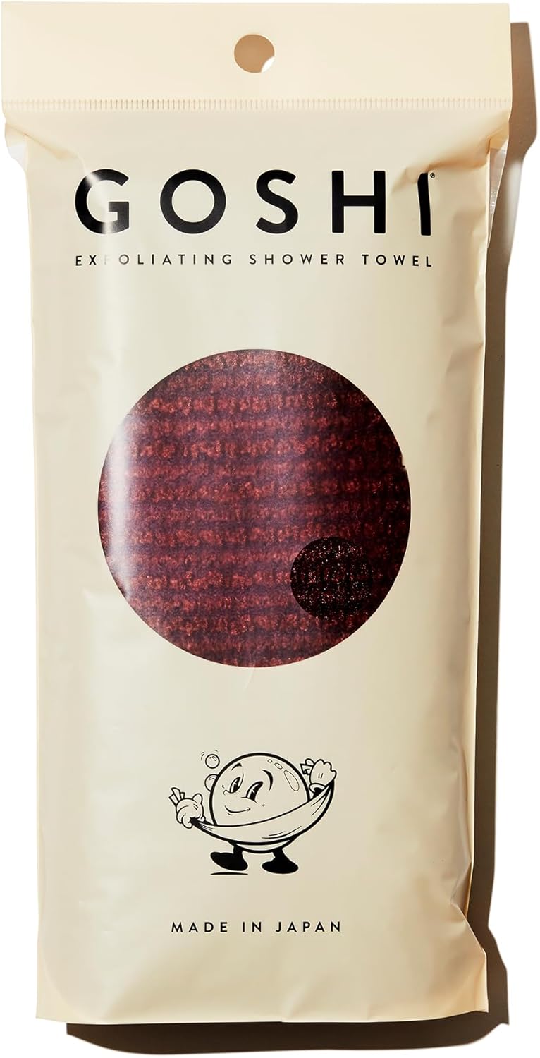 GOSHI Exfoliating Shower Towel – Rip-Resistant Exfoliating Washcloth for All Skin Types – Brick Red – Made in Japan GOSHI Exfoliating Shower Towel – Rip-Resistant Exfoliating Washcloth for All Skin Types – Brick Red – Made in Japan