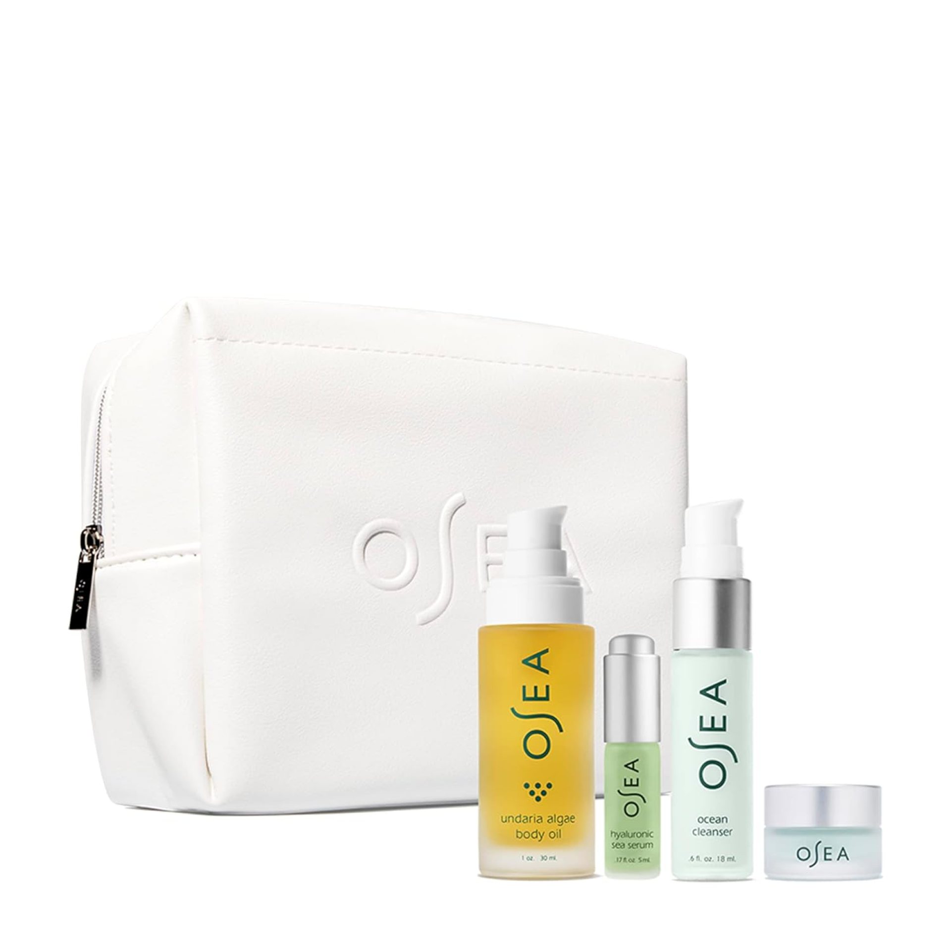 OSEA Bestsellers Discovery Skincare Set – 4-piece Skin Care Set – Vegan Leather Pouch, Body Oil, Face Cleanser, Water Cream, & Hyaluronic Acid Serum – Clean Beauty Travel Set – Ideal for Beauty Gifts OSEA Bestsellers Discovery Skincare Set – 4-piece Skin Care Set – Vegan Leather Pouch, Body Oil, Face Cleanser, Water Cream, & Hyaluronic Acid Serum – Clean Beauty Travel Set – Ideal for Beauty Gifts