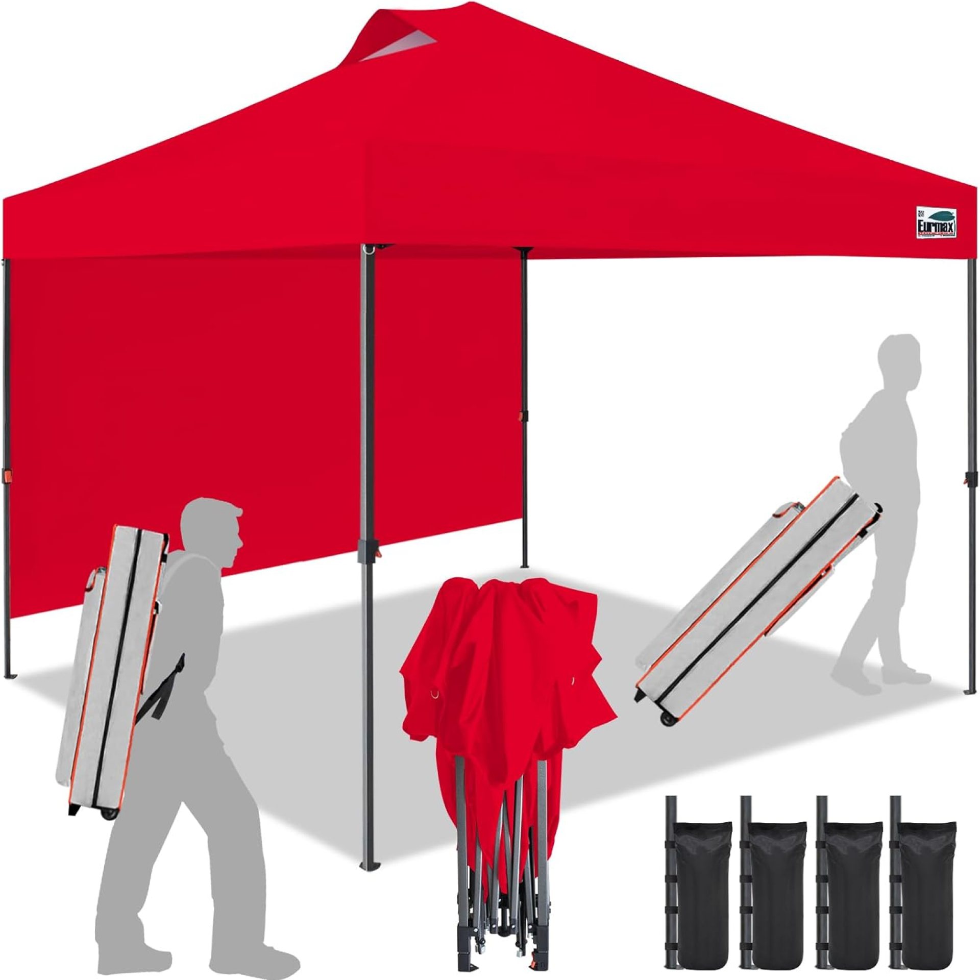 Eurmax USA NOMATTER ONE-Person Open&Close 10x10ft Pop Up Canopy Tent,Portable Shelter Canopy for Outdoor Events with 1 Removable Sidewall,Instant Canopies,Temporary Sunshade,Bonus 4 Sand Bags(Red) Eurmax USA NOMATTER ONE-Person Open&Close 10x10ft Pop Up Canopy Tent,Portable Shelter Canopy for Outdoor Events with 1 Removable Sidewall,Instant Canopies,Temporary Sunshade,Bonus 4 Sand Bags(Red)