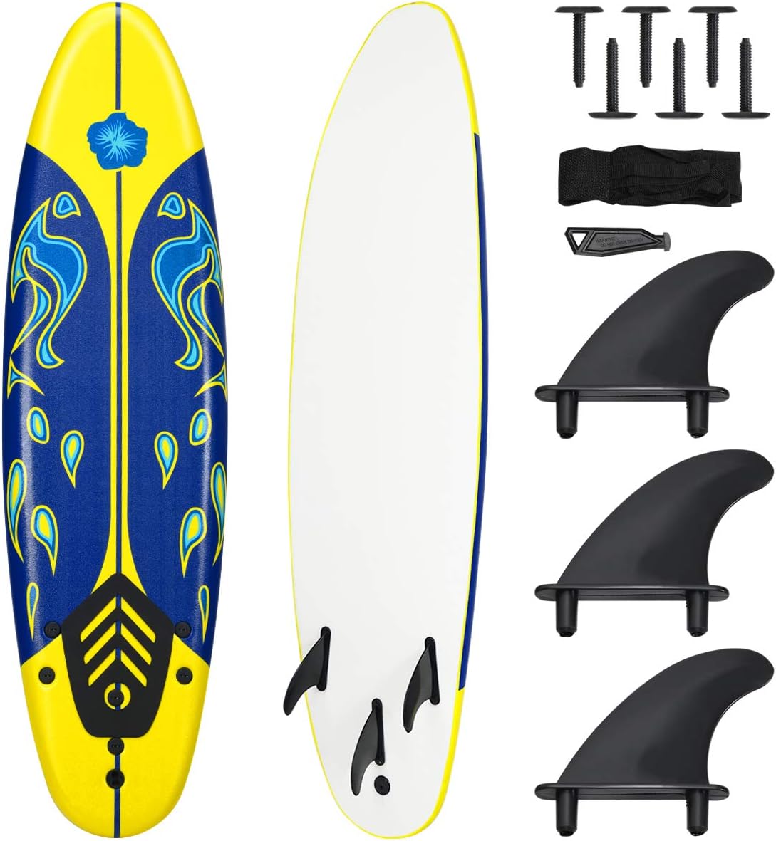 Giantex Surfboard, 6 Ft Stand Up Surfing Board with 3 Detachable Fins, Safety Leash, Non-Slip Lightweight Foam Surfboard for Kids, Teenager, Youth Giantex Surfboard, 6 Ft Stand Up Surfing Board with 3 Detachable Fins, Safety Leash, Non-Slip Lightweight Foam Surfboard for Kids, Teenager, Youth
