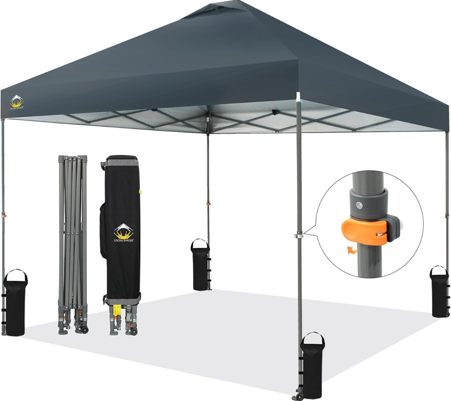 CROWN SHADES Adjustable Height on The Fly, 10×10 Pop Up Canopy – Beach Tent with One Push Setup – Easy Outdoor Sun Shade for Events, Parties, Camping – Outside Shade with STO-N-Go Bag, Grid Grey CROWN SHADES Adjustable Height on The Fly, 10×10 Pop Up Canopy – Beach Tent with One Push Setup – Easy Outdoor Sun Shade for Events, Parties, Camping – Outside Shade with STO-N-Go Bag, Grid Grey