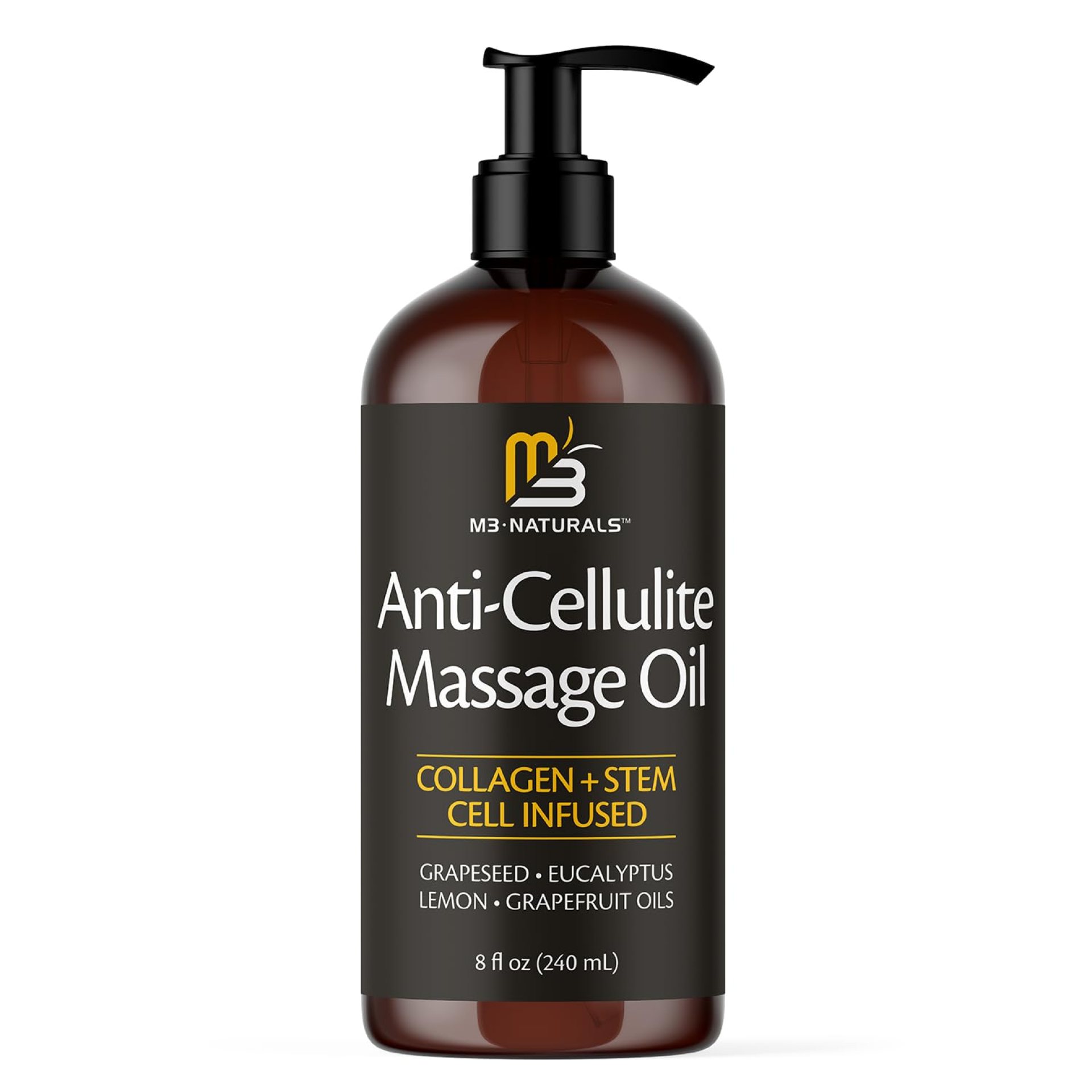 Anti Cellulite Massage Oil – Body Oil and Massage Oil for Massage Therapy | Infused with Collagen and Stem Cell Skin Tightening Cellulite Cream and Massage Lotion for Women 8 Fl Oz by M3 Naturals Anti Cellulite Massage Oil – Body Oil and Massage Oil for Massage Therapy | Infused with Collagen and Stem Cell Skin Tightening Cellulite Cream and Massage Lotion for Women 8 Fl Oz by M3 Naturals