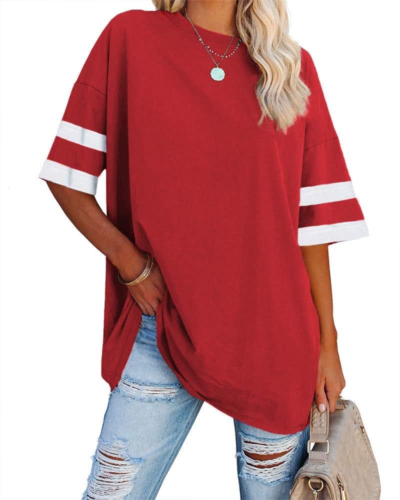 Fisoew Womens Oversized Tees Loose T Shirts Half Sleeve Crew Neck Color Block Cotton Tunic Tops Fisoew Womens Oversized Tees Loose T Shirts Half Sleeve Crew Neck Color Block Cotton Tunic Tops