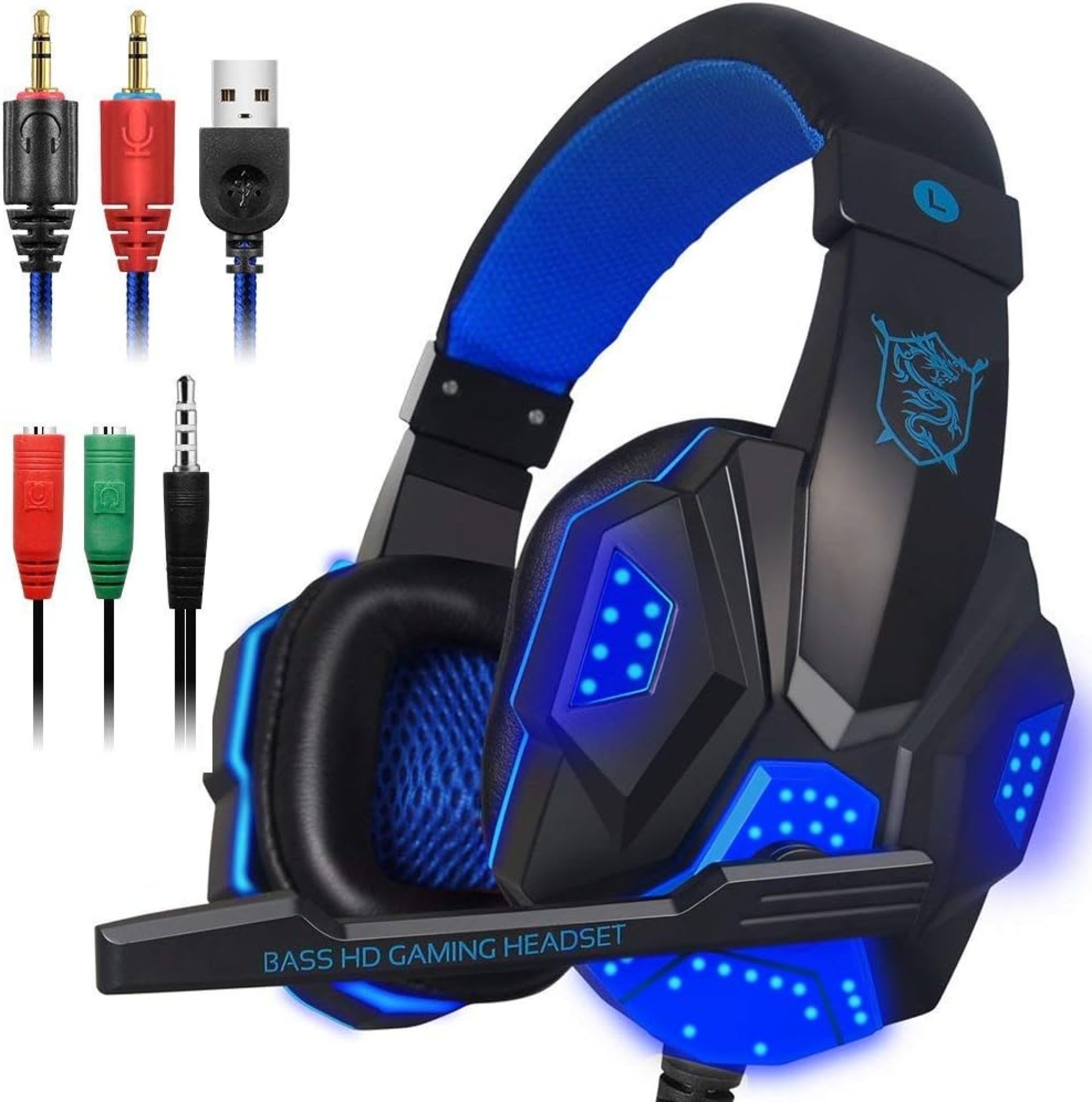 Gaming Headset with Mic and LED Light for Laptop Computer, Cellphone, PS4 and so on, DLAND 3.5mm Wired Noise Isolation Gaming Headphones – Volume Control.(Black and Blue) Gaming Headset with Mic and LED Light for Laptop Computer, Cellphone, PS4 and so on, DLAND 3.5mm Wired Noise Isolation Gaming Headphones – Volume Control.(Black and Blue)