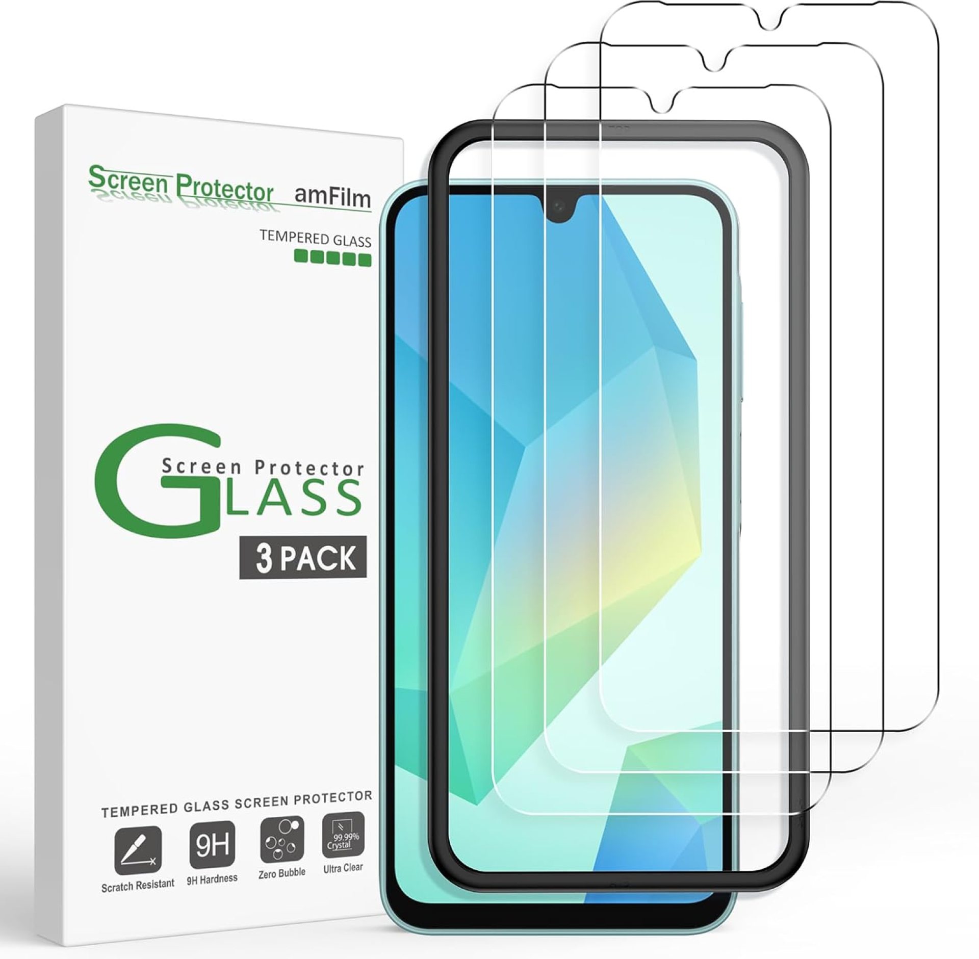 amFilm 3 Pack Tempered Glass Screen Protector Compatible with Samsung Galaxy A16 5G 6.7″ with Easy Installation Kit, Case Friendly, Bubbles-Free amFilm 3 Pack Tempered Glass Screen Protector Compatible with Samsung Galaxy A16 5G 6.7″ with Easy Installation Kit, Case Friendly, Bubbles-Free