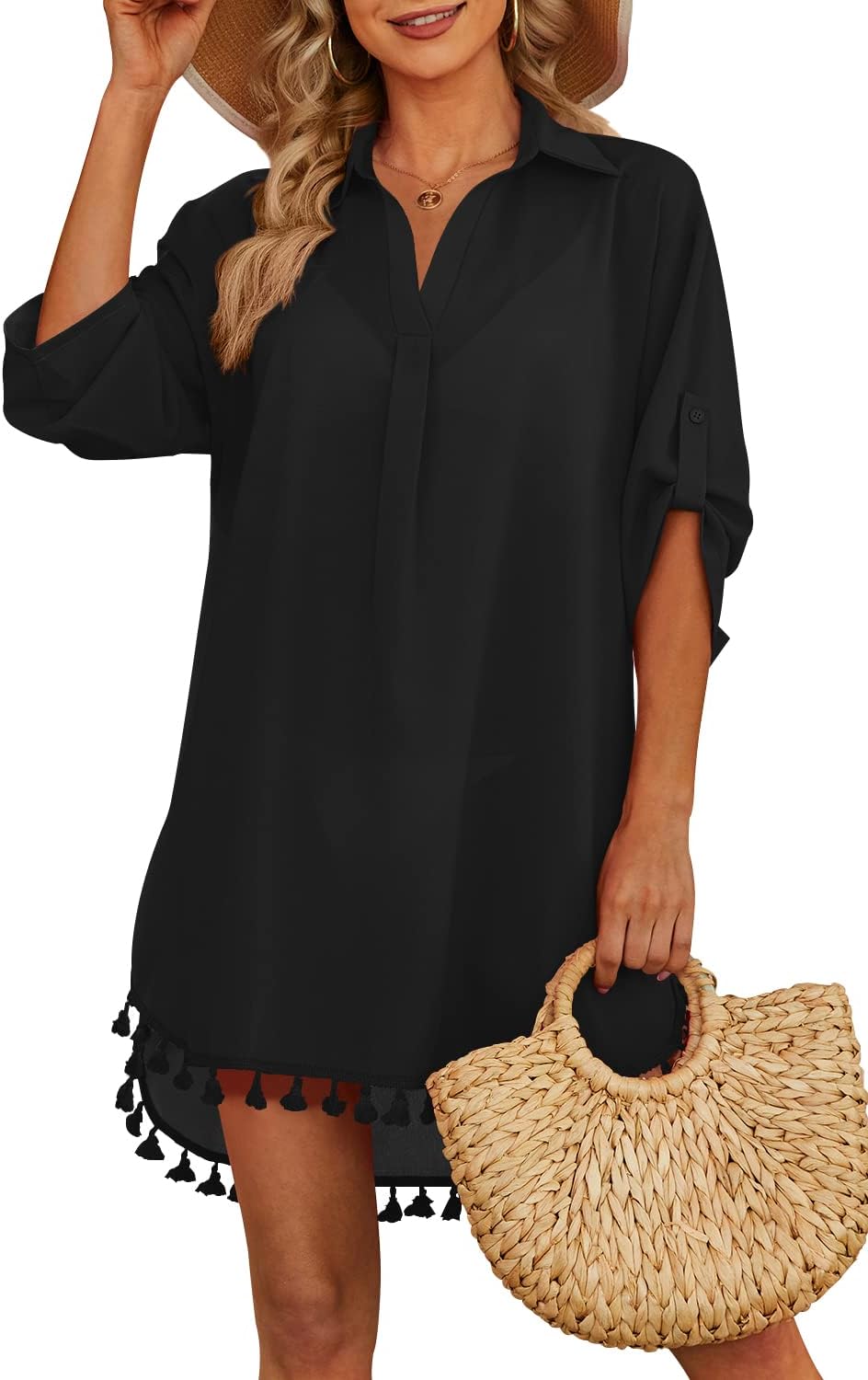 Yincro Women Swimsuit Cover Up Shirt 2025 Tassel Beach Bathing Suit for Swimwear Bikini Dress Yincro Women Swimsuit Cover Up Shirt 2025 Tassel Beach Bathing Suit for Swimwear Bikini Dress