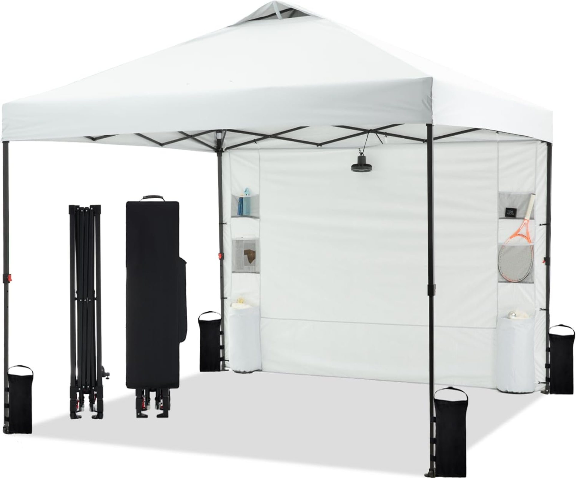 10’x10′ Pop Up Canopy Tent with 1 Sidewall and 6 Pockets, One Push Setup, Instant Shade Tent with Vented Roof for Beach Patio Outdoor, Case, 8 Stakes, 4 Ropes, 4 Sandbags (White) 10’x10′ Pop Up Canopy Tent with 1 Sidewall and 6 Pockets, One Push Setup, Instant Shade Tent with Vented Roof for Beach Patio Outdoor, Case, 8 Stakes, 4 Ropes, 4 Sandbags (White)