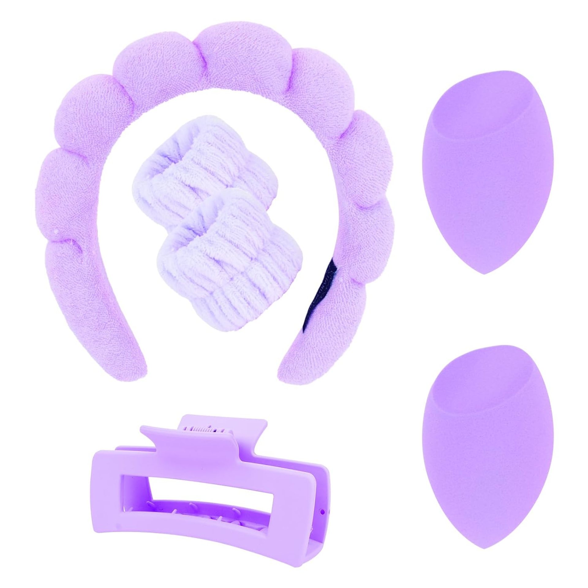 Semato 6pcs Spa Headband and Wristband Set With Hair Claw Clips, Makeup Sponge for Washing Face, Skincare, Bubble Beauty Gifts for Women and Girls (Purple) Semato 6pcs Spa Headband and Wristband Set With Hair Claw Clips, Makeup Sponge for Washing Face, Skincare, Bubble Beauty Gifts for Women and Girls (Purple)