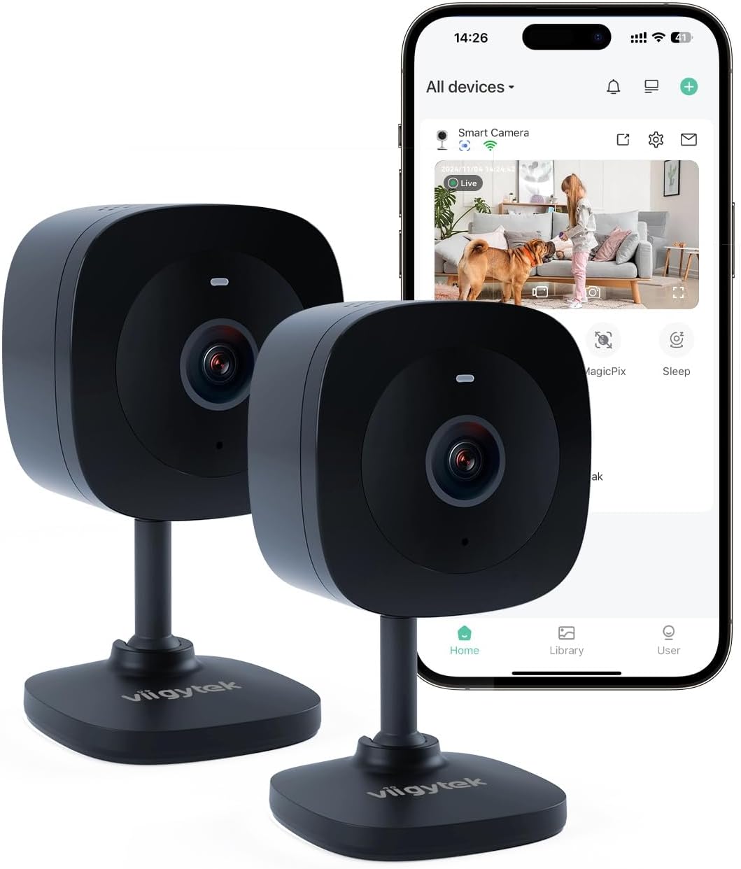 Viigytek® 2K WiFi AI Home Security Camera – Indoor Pet Baby Monitor with Night Vision, 2-Way Audio, Wired, Motion Detection, Remote Viewing – Smart Surveillance, Black (2Pack) Viigytek® 2K WiFi AI Home Security Camera – Indoor Pet Baby Monitor with Night Vision, 2-Way Audio, Wired, Motion Detection, Remote Viewing – Smart Surveillance, Black (2Pack)