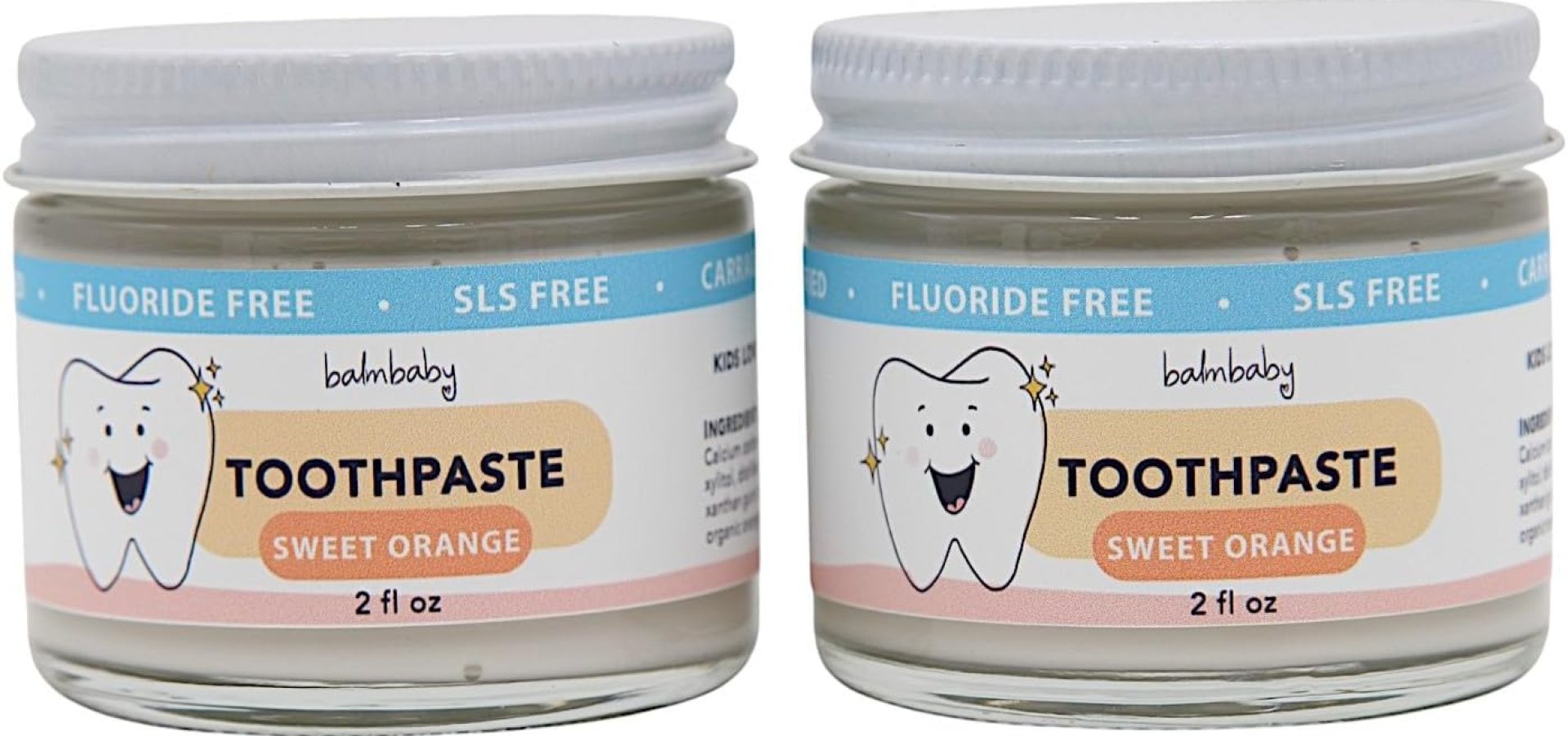 Kids All Natural Fluoride Free Toothpaste by Balm Baby Brand – SLS Free Toothpaste with Xylitol, Vegan, Gluten Free, BPA Free, Glass Jar Zero Waste Children’s Teeth Paste (2PK Orange) Kids All Natural Fluoride Free Toothpaste by Balm Baby Brand – SLS Free Toothpaste with Xylitol, Vegan, Gluten Free, BPA Free, Glass Jar Zero Waste Children’s Teeth Paste (2PK Orange)