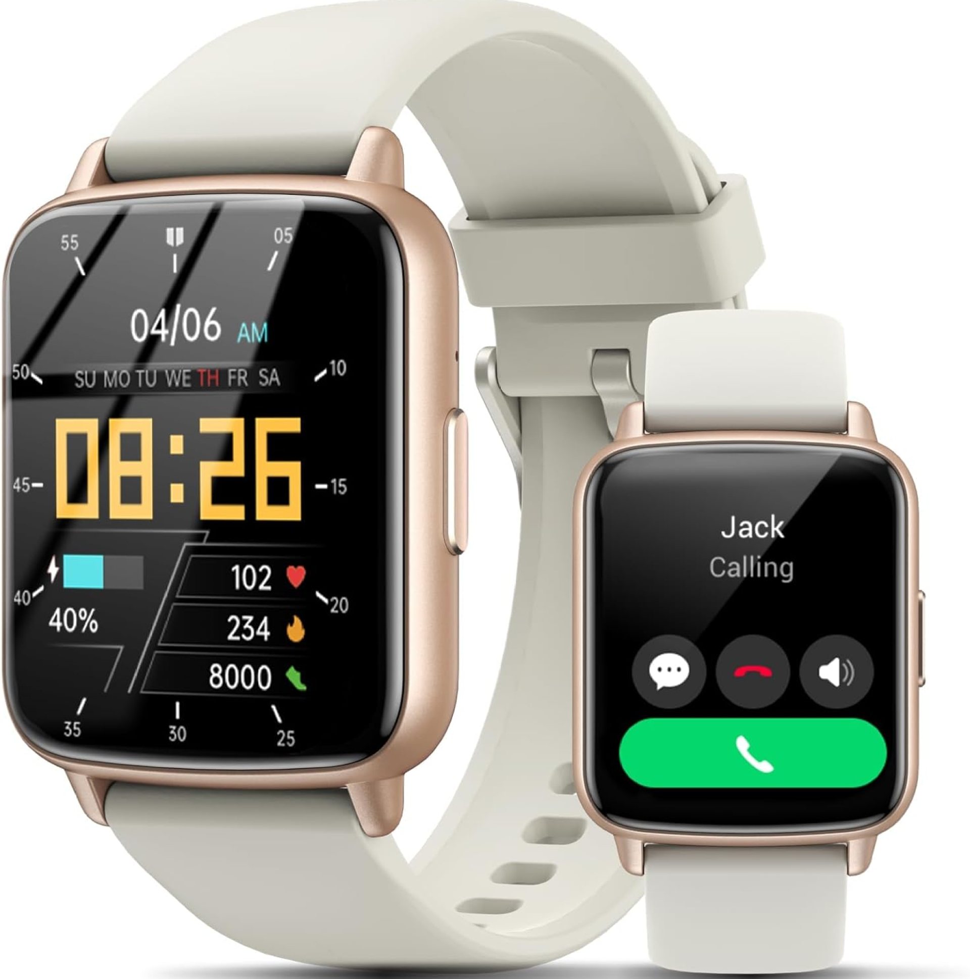 Smart Watch, 1.83″ HD Smartwatch for Men Women (Answer/Make Calls), Fitness Watch with 100+ Sport Modes, IP68 Waterproof/Heart Rate/Sleep Monitor, Activity Trackers for iOS/Android (Gold+White) Smart Watch, 1.83″ HD Smartwatch for Men Women (Answer/Make Calls), Fitness Watch with 100+ Sport Modes, IP68 Waterproof/Heart Rate/Sleep Monitor, Activity Trackers for iOS/Android (Gold+White)