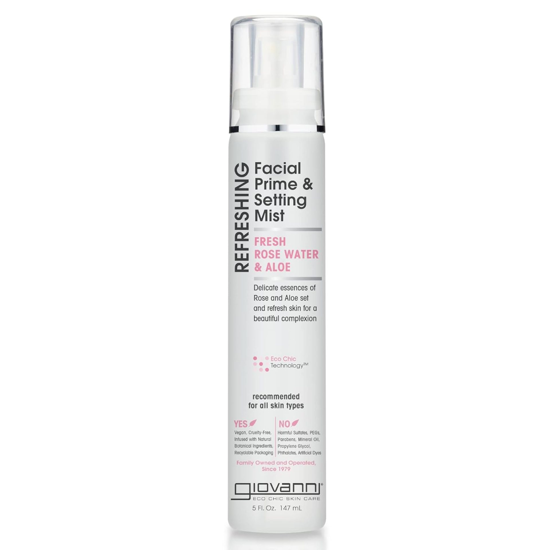 GIOVANNI Refreshing Facial Prime Setting Mist – Fresh Rose Water Spray For Face, Contains Rose Water & Aloe, Refreshing Facial Mist & Primer, Set & Refresh Skin for a Beautiful Complexion – 5 Fl oz GIOVANNI Refreshing Facial Prime Setting Mist – Fresh Rose Water Spray For Face, Contains Rose Water & Aloe, Refreshing Facial Mist & Primer, Set & Refresh Skin for a Beautiful Complexion – 5 Fl oz