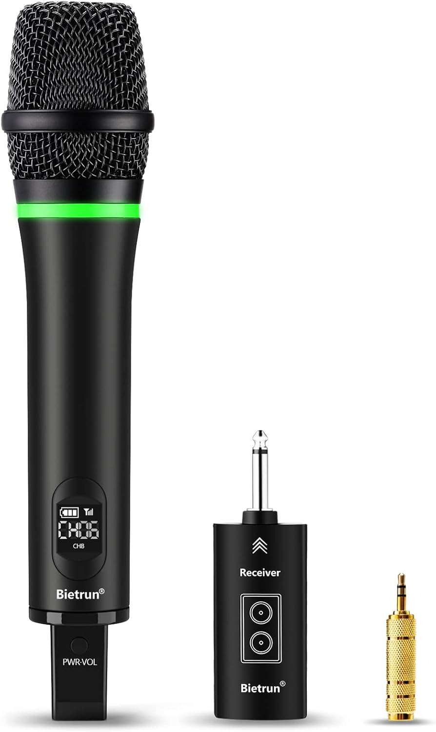 Bietrun Wireless Microphone Rechargeable, 168FT Range Bluetooth Microphone Wireless (Work 7 hrs) with 1/4” Output, UHF Metal Handheld Dynamic Mic for Karaoke Machine/PA System/Speaker/Church/Wedding Bietrun Wireless Microphone Rechargeable, 168FT Range Bluetooth Microphone Wireless (Work 7 hrs) with 1/4” Output, UHF Metal Handheld Dynamic Mic for Karaoke Machine/PA System/Speaker/Church/Wedding