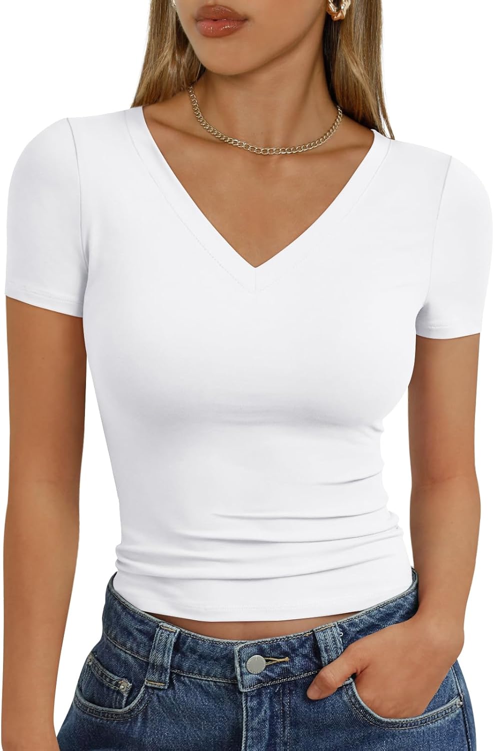 Trendy Queen Womens Basic V Neck Short Sleeve T Shirts Slim Fit Crop Y2k Tee 2025 Summer Cute Gym Fashion Clothes Trendy Queen Womens Basic V Neck Short Sleeve T Shirts Slim Fit Crop Y2k Tee 2025 Summer Cute Gym Fashion Clothes