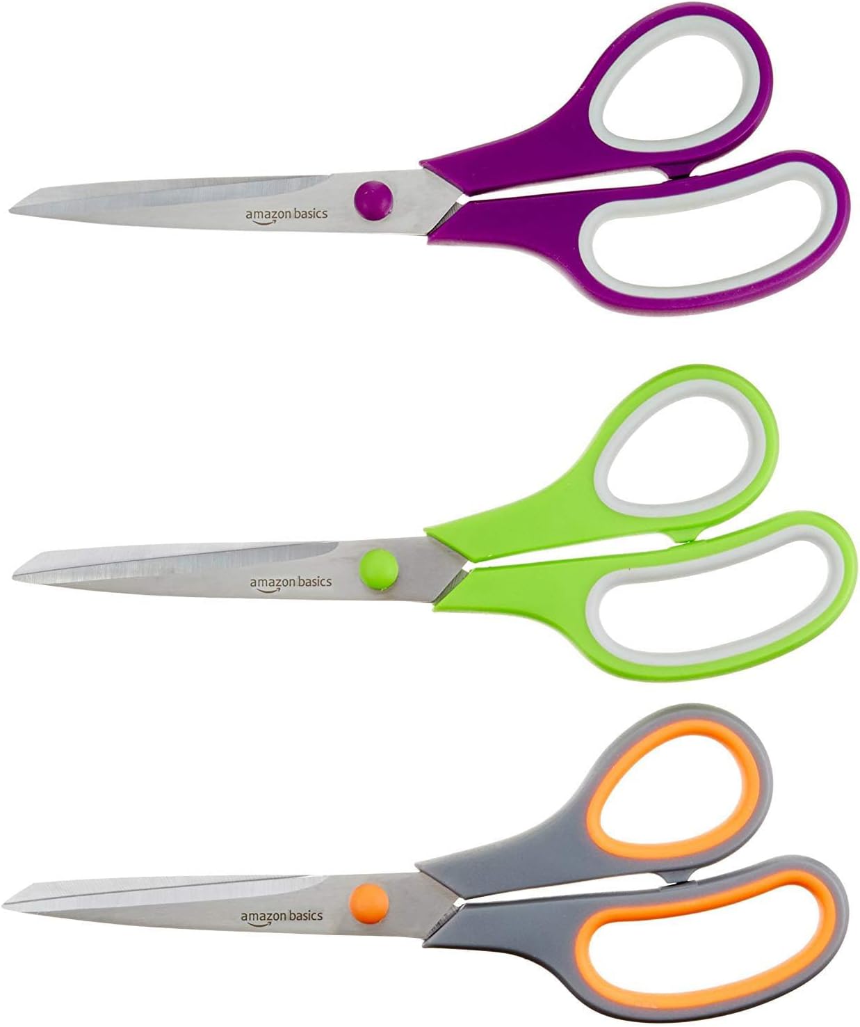 Amazon Basics Stainless Steel Scissors for Office, Crafts, Multipurpose, Sharp, Comfort Grip, PVD Coated, 3 Pack, Multicolor Amazon Basics Stainless Steel Scissors for Office, Crafts, Multipurpose, Sharp, Comfort Grip, PVD Coated, 3 Pack, Multicolor