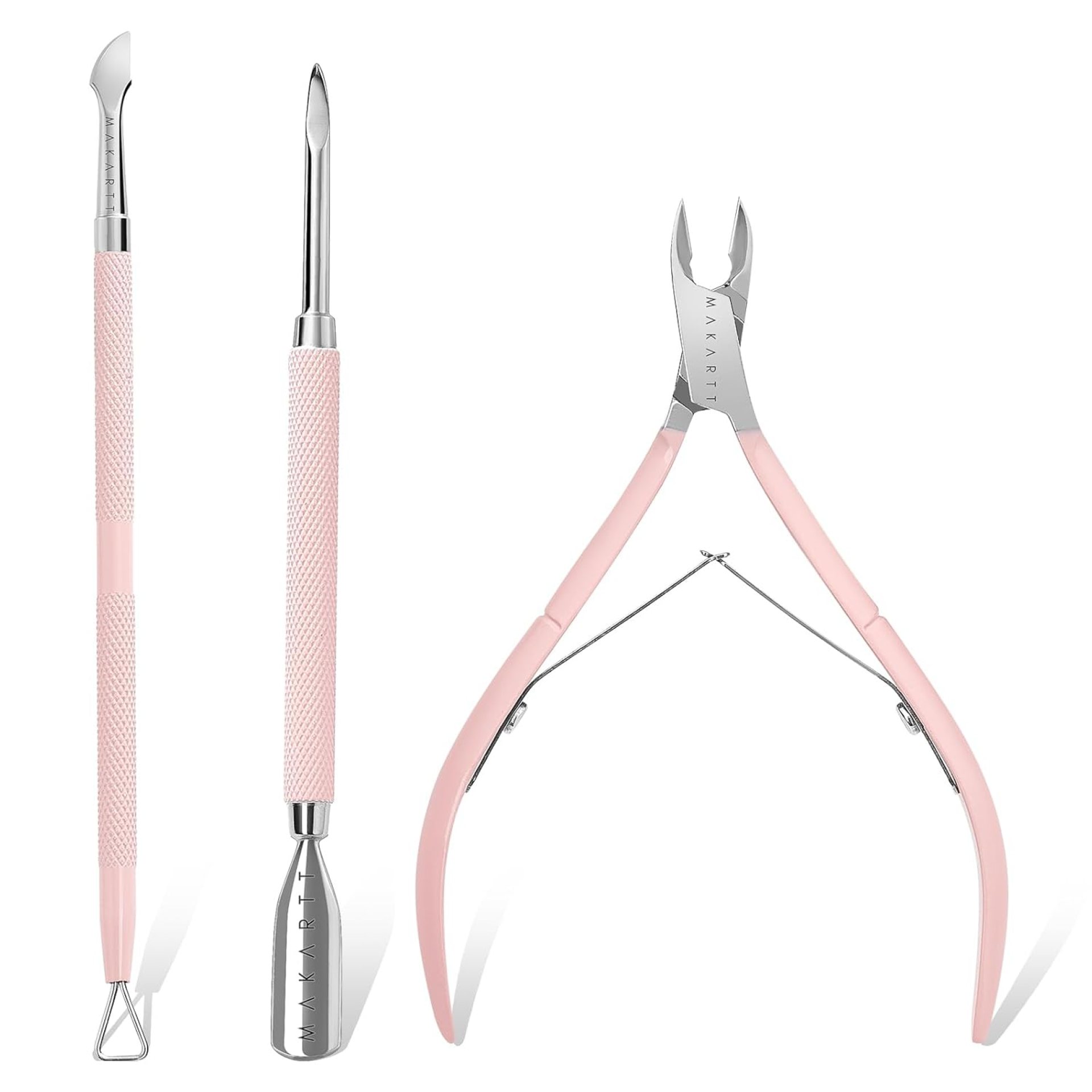 Makartt Cuticle Trimmer with Cuticle Pusher, 3 PCS Pink Nail Cuticle Nipper Professional Pedicure Manicure Tools with Stainless Steel Dual End Pusher, Nail Scraper Makartt Cuticle Trimmer with Cuticle Pusher, 3 PCS Pink Nail Cuticle Nipper Professional Pedicure Manicure Tools with Stainless Steel Dual End Pusher, Nail Scraper