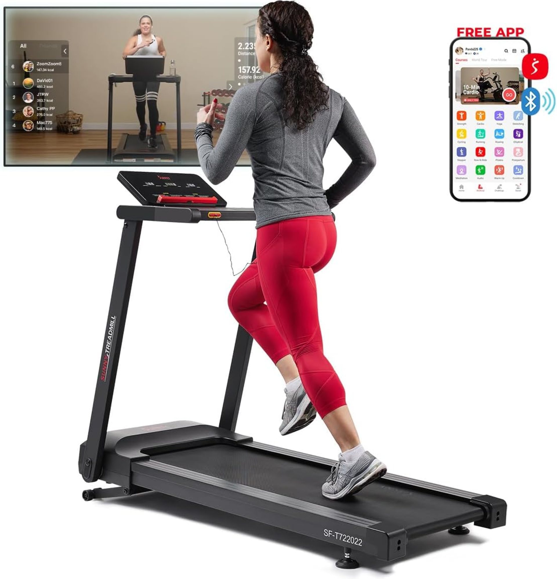 Sunny Health & Fitness Interactive Slim Folding Treadmill for Home, Running or Walking with Quiet Brushless, Shock Absorption, Free SunnyFit App Bluetooth Connection, Optional 12 Level Auto Incline Sunny Health & Fitness Interactive Slim Folding Treadmill for Home, Running or Walking with Quiet Brushless, Shock Absorption, Free SunnyFit App Bluetooth Connection, Optional 12 Level Auto Incline