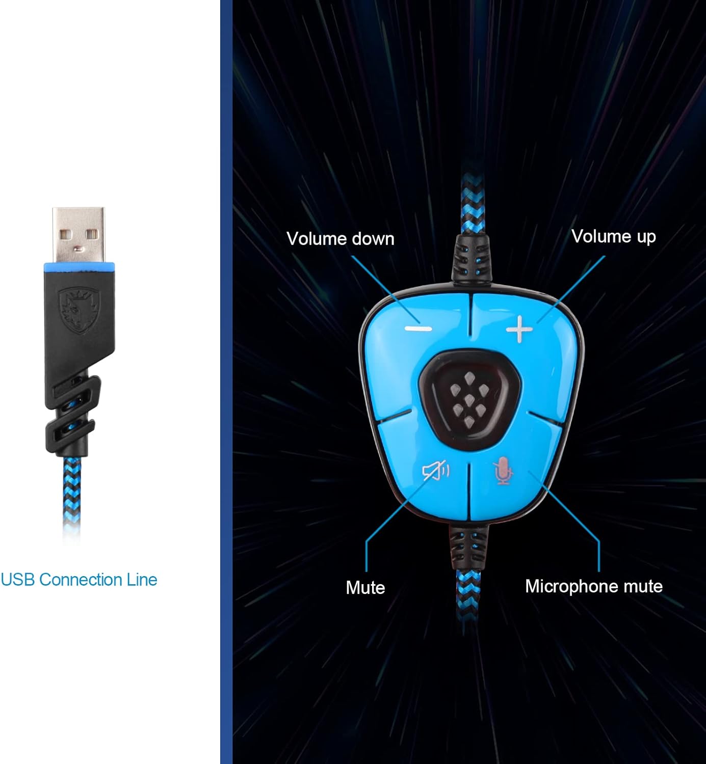 SADES SA902 Stereo Gaming Headset 7.1 USB Surround Sound PC Headsets Over-Ear Gaming Headphones with Microphone LED Light Black Blue SADES SA902 Stereo Gaming Headset 7.1 USB Surround Sound PC Headsets Over-Ear Gaming Headphones with Microphone LED Light Black Blue