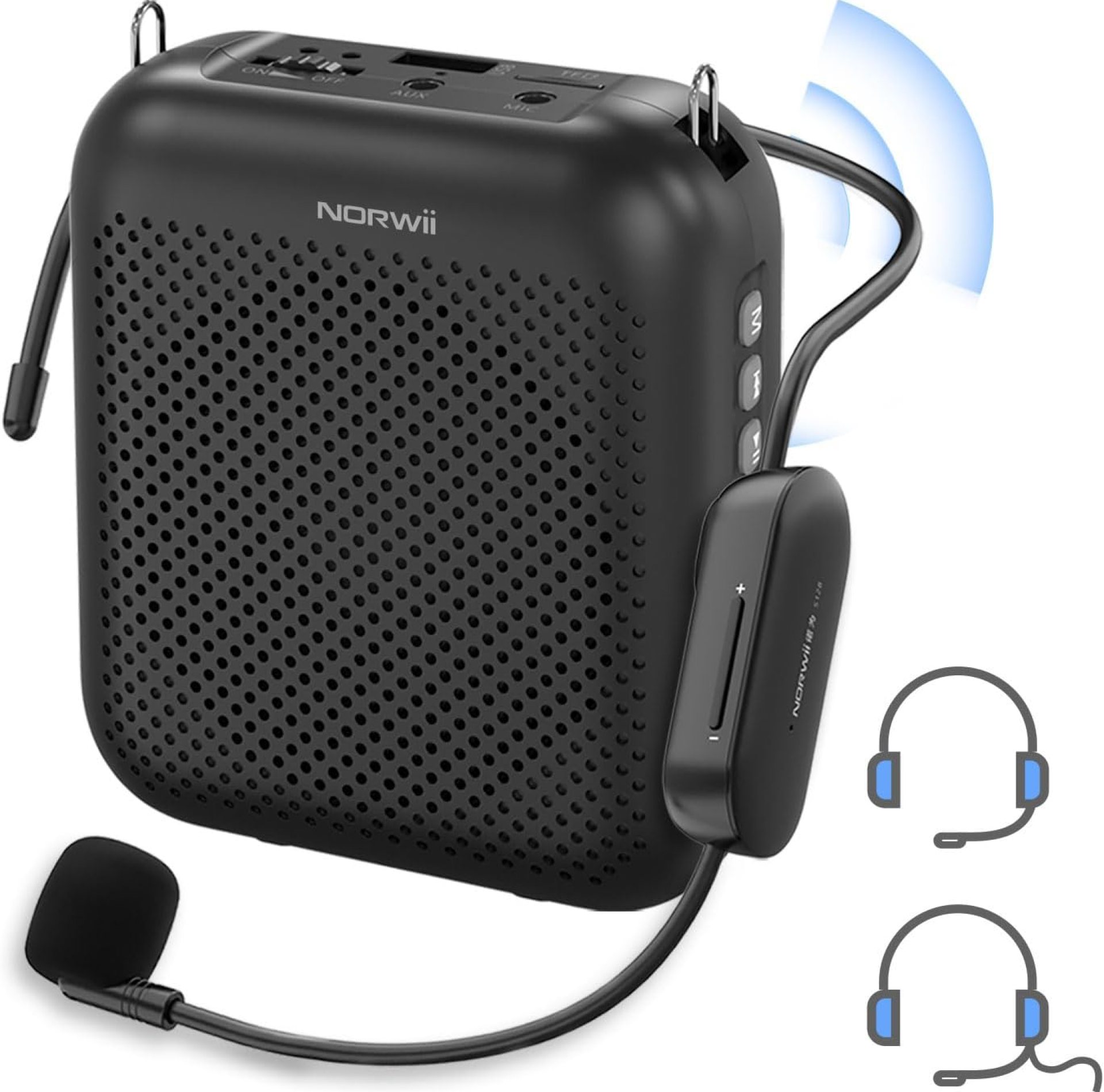 Norwii Voice Amplifier Wireless Microphone , 4000mAh Portable Rechargeable Bluetooth Mini Personal Speaker with 2 Headset Microphones for Teachers, Classroom, Meetings and Tour, Black Norwii Voice Amplifier Wireless Microphone , 4000mAh Portable Rechargeable Bluetooth Mini Personal Speaker with 2 Headset Microphones for Teachers, Classroom, Meetings and Tour, Black