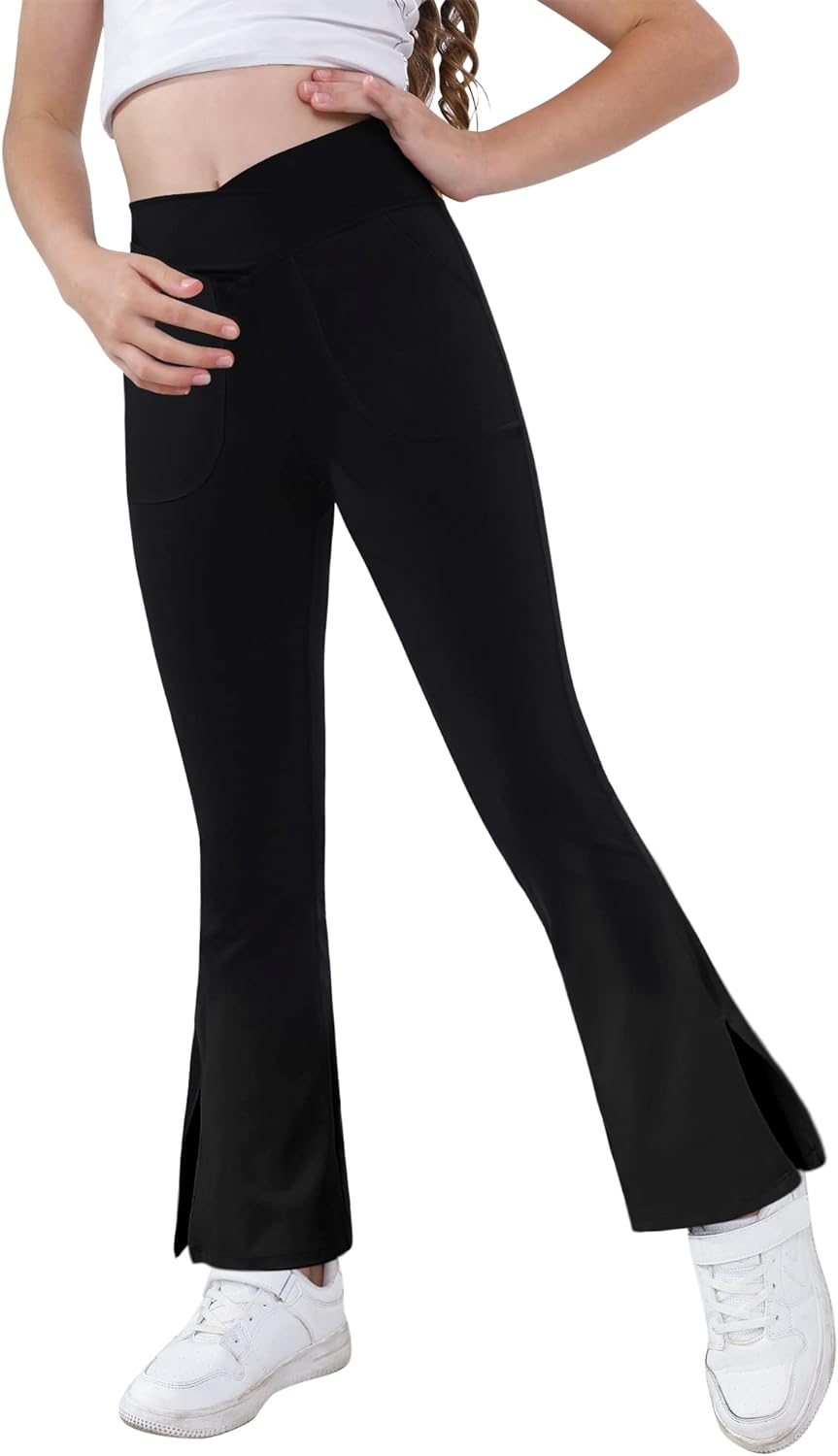 Teen Girls Bootcut Yoga Pants Kids Active Crossover Split Hem Flare Leggings with Pockets Teen Girls Bootcut Yoga Pants Kids Active Crossover Split Hem Flare Leggings with Pockets