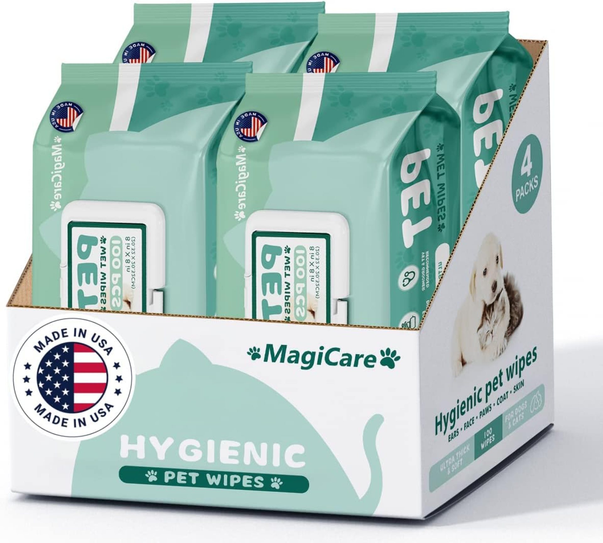MAGICARE Dog Wipes for Paws, Butt, Ears & Eyes – 400 Extra Wet & Thick Unscented Grooming Pet Wipes for Dogs & Cats – Deodorizing, Hypoallergenic – Made in USA MAGICARE Dog Wipes for Paws, Butt, Ears & Eyes – 400 Extra Wet & Thick Unscented Grooming Pet Wipes for Dogs & Cats – Deodorizing, Hypoallergenic – Made in USA