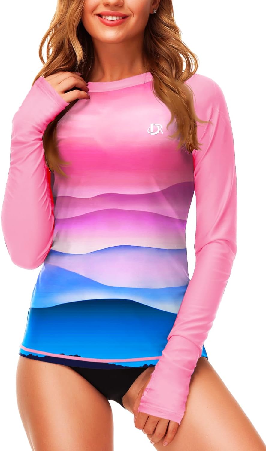 Deerose Womens Gradient Rash Guard UPF 50+ Swim Shirts Surfing Top with Thumb Hole Deerose Womens Gradient Rash Guard UPF 50+ Swim Shirts Surfing Top with Thumb Hole