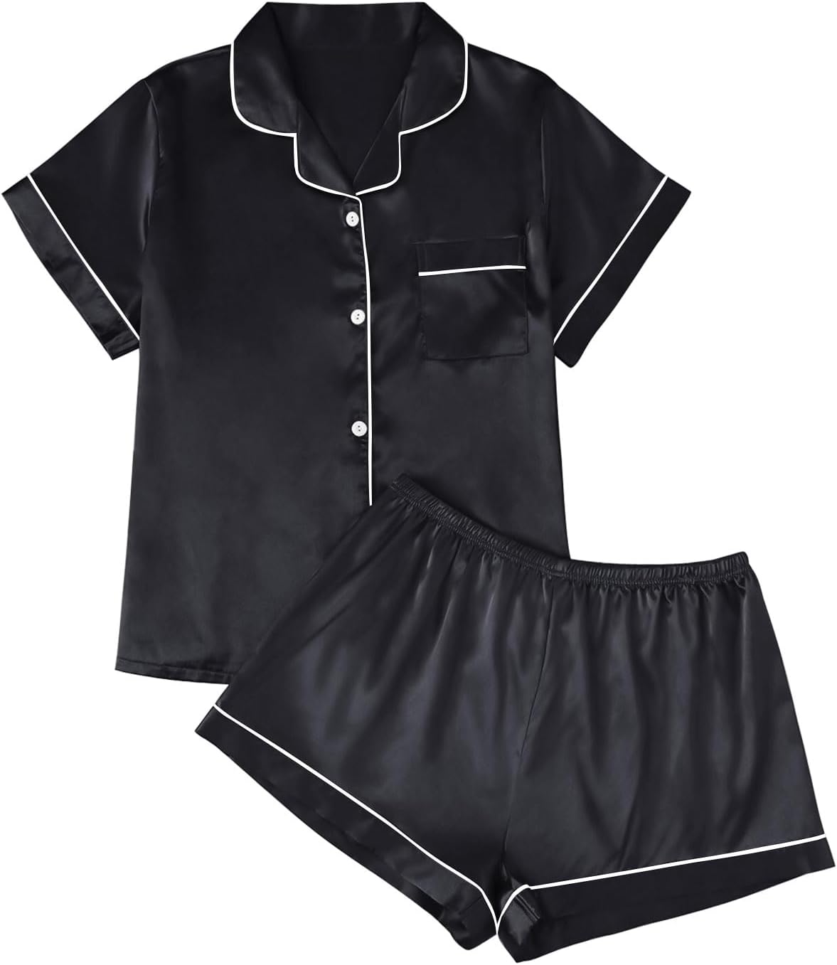 LILLUSORY Silk Satin Pajama Set for Women 2 Piece Lounge Pjs Shorts Matching Summer Sleepwear Button Down Shirt Shorts LILLUSORY Silk Satin Pajama Set for Women 2 Piece Lounge Pjs Shorts Matching Summer Sleepwear Button Down Shirt Shorts
