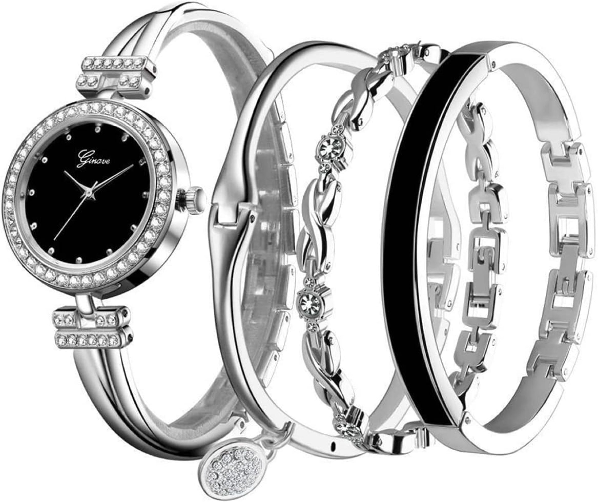 CdyBox Women Crystal Watch with 3 Bracelets Set Quartz Wrist Watches Bangle Jewelry 4pcs/Set for Ladies CdyBox Women Crystal Watch with 3 Bracelets Set Quartz Wrist Watches Bangle Jewelry 4pcs/Set for Ladies