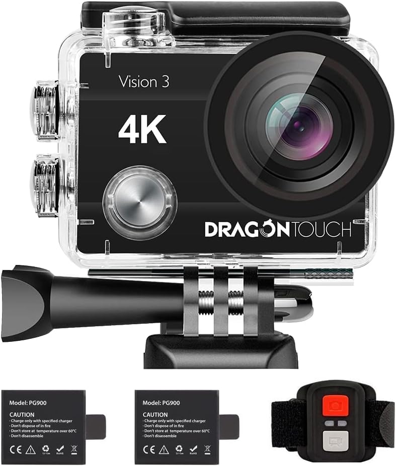 Dragon Touch 4K Action Camera 20MP Vision 3 Underwater Waterproof Camera 170° Wide Angle WiFi Sports Cam with Remote and Mounting Accessories Kit Dragon Touch 4K Action Camera 20MP Vision 3 Underwater Waterproof Camera 170° Wide Angle WiFi Sports Cam with Remote and Mounting Accessories Kit