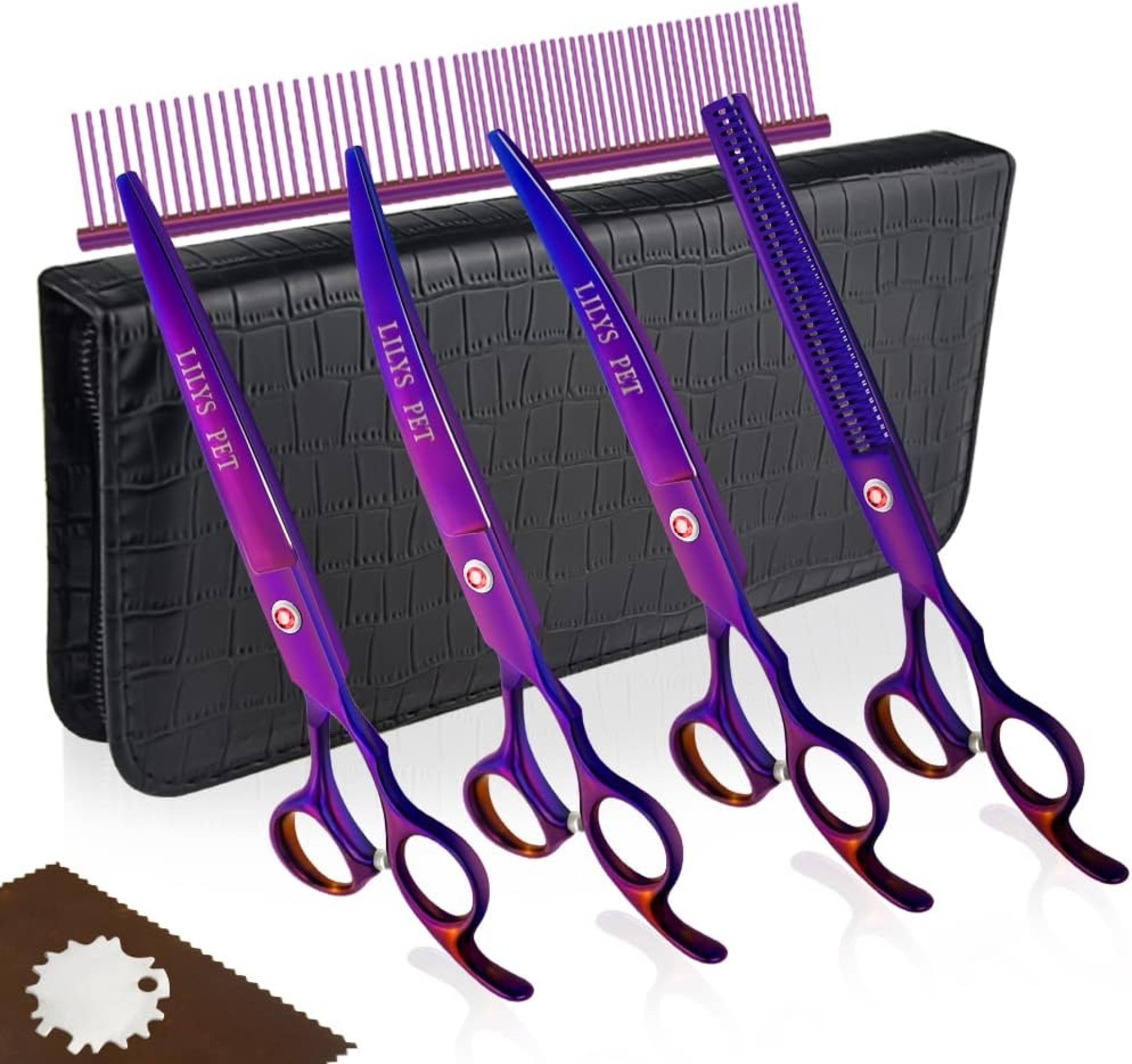 LILYS PET Professional PET DOG Grooming Coated Titanium scissors suit Cutting&Curved&Thinning shears (8.0 inches, Purple)… LILYS PET Professional PET DOG Grooming Coated Titanium scissors suit Cutting&Curved&Thinning shears (8.0 inches, Purple)…