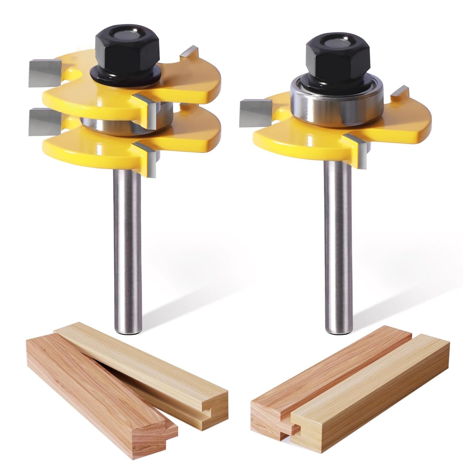 Tongue and Groove Router Bit Set of 2 Pieces, 1/4 Inch Shank, 3 Teeth Adjustable T Shape Wood Milling Cutter, 1/2Inch Cutting Depth,3/4Inch Stock,Woodworking Tools Tongue and Groove Router Bit Set of 2 Pieces, 1/4 Inch Shank, 3 Teeth Adjustable T Shape Wood Milling Cutter, 1/2Inch Cutting Depth,3/4Inch Stock,Woodworking Tools