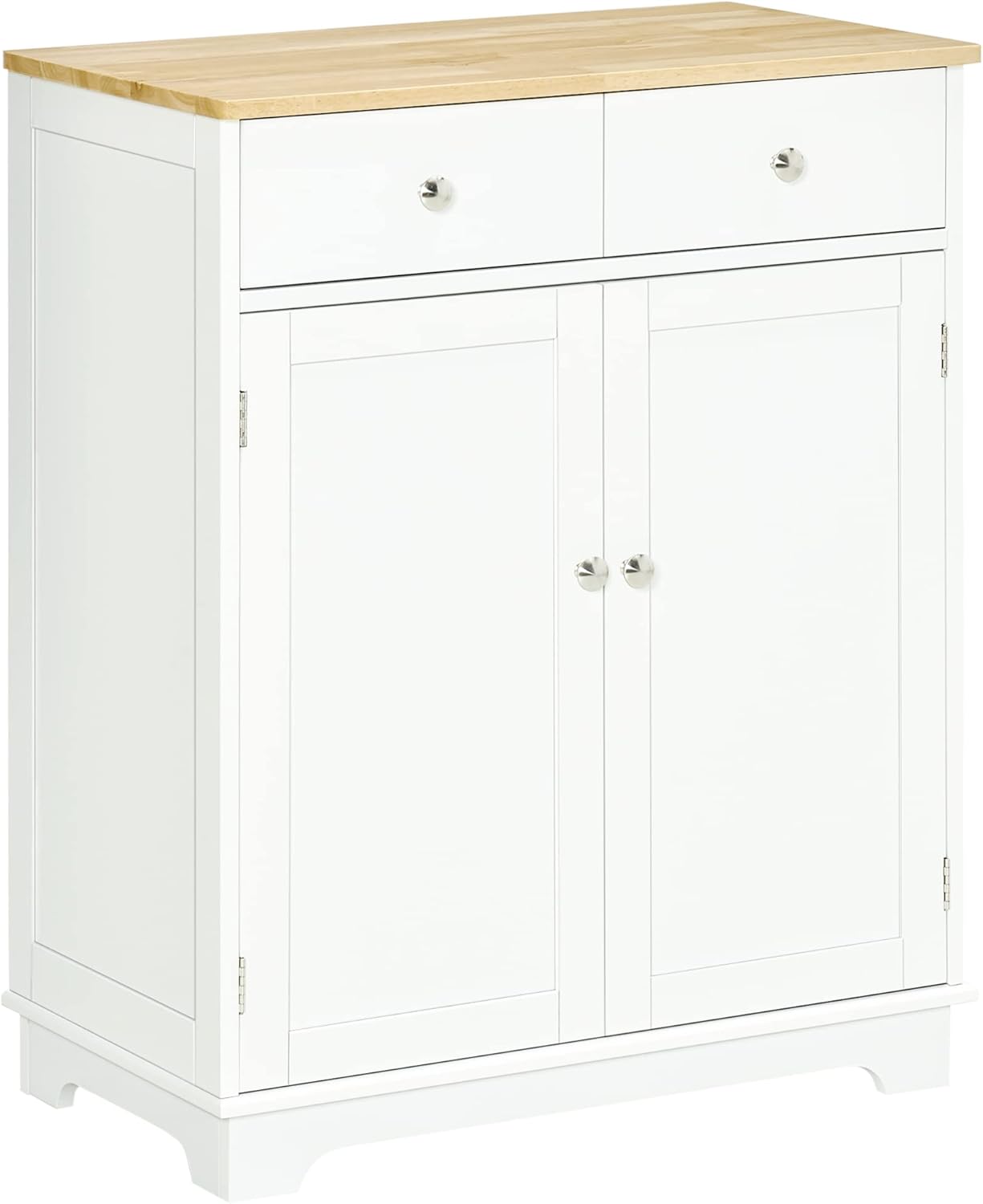 HOMCOM Sideboard with Solid Wood Countertop, Modern Kitchen Storage Cabinet, Coffee Bar Cabinet with 2 Drawers, Doors and Adjustable Shelf, White HOMCOM Sideboard with Solid Wood Countertop, Modern Kitchen Storage Cabinet, Coffee Bar Cabinet with 2 Drawers, Doors and Adjustable Shelf, White