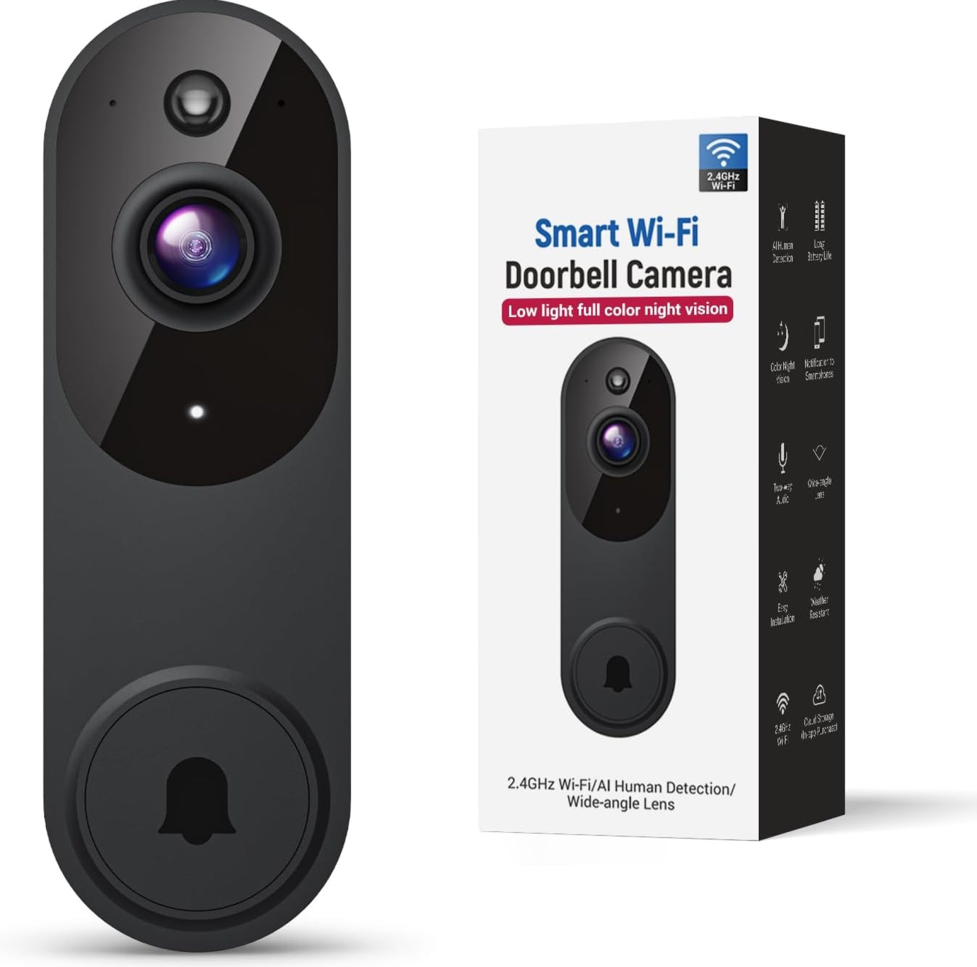 Smart Video Doorbell Camera Wireless, AI Human Detection and Instant Alerts, Night Vision, 2-Way Audio, Battery Powered, Cloud Storage Sold Seperately, 2.4G WiFi (Chime not Included) Smart Video Doorbell Camera Wireless, AI Human Detection and Instant Alerts, Night Vision, 2-Way Audio, Battery Powered, Cloud Storage Sold Seperately, 2.4G WiFi (Chime not Included)