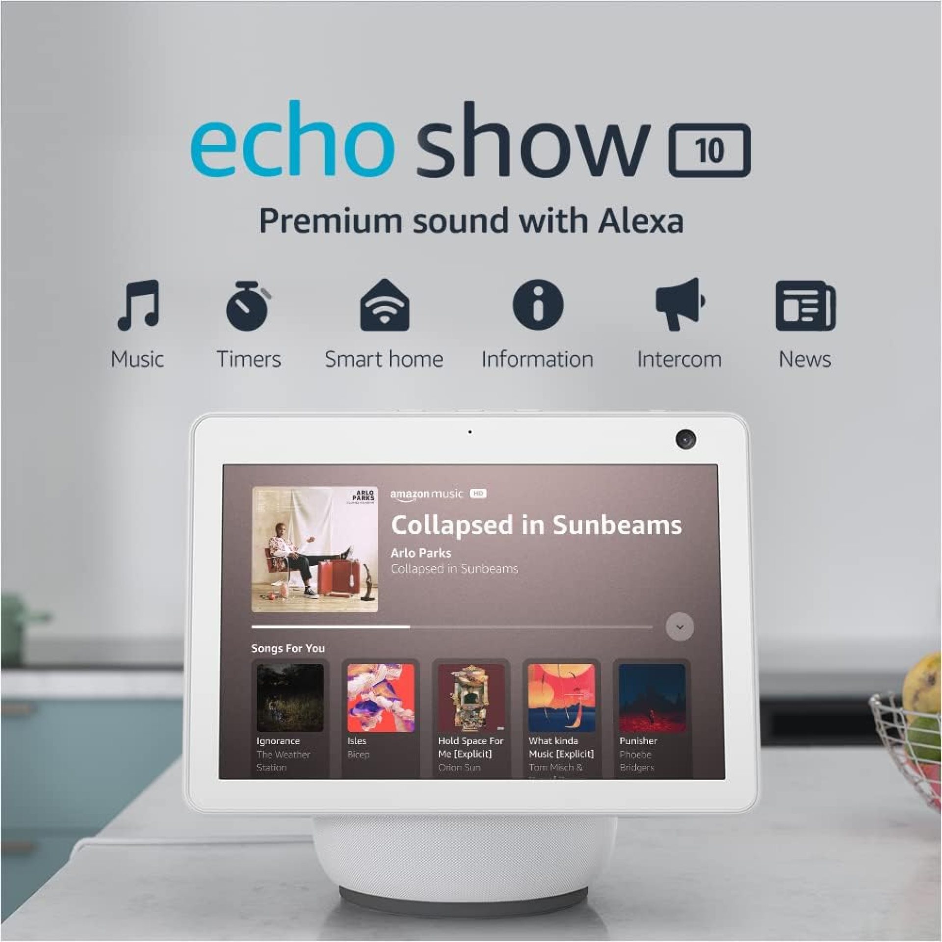 Like-New Amazon Echo Show 10 (newest model), HD smart display with premium sound, motion and Alexa, Glacier White Like-New Amazon Echo Show 10 (newest model), HD smart display with premium sound, motion and Alexa, Glacier White