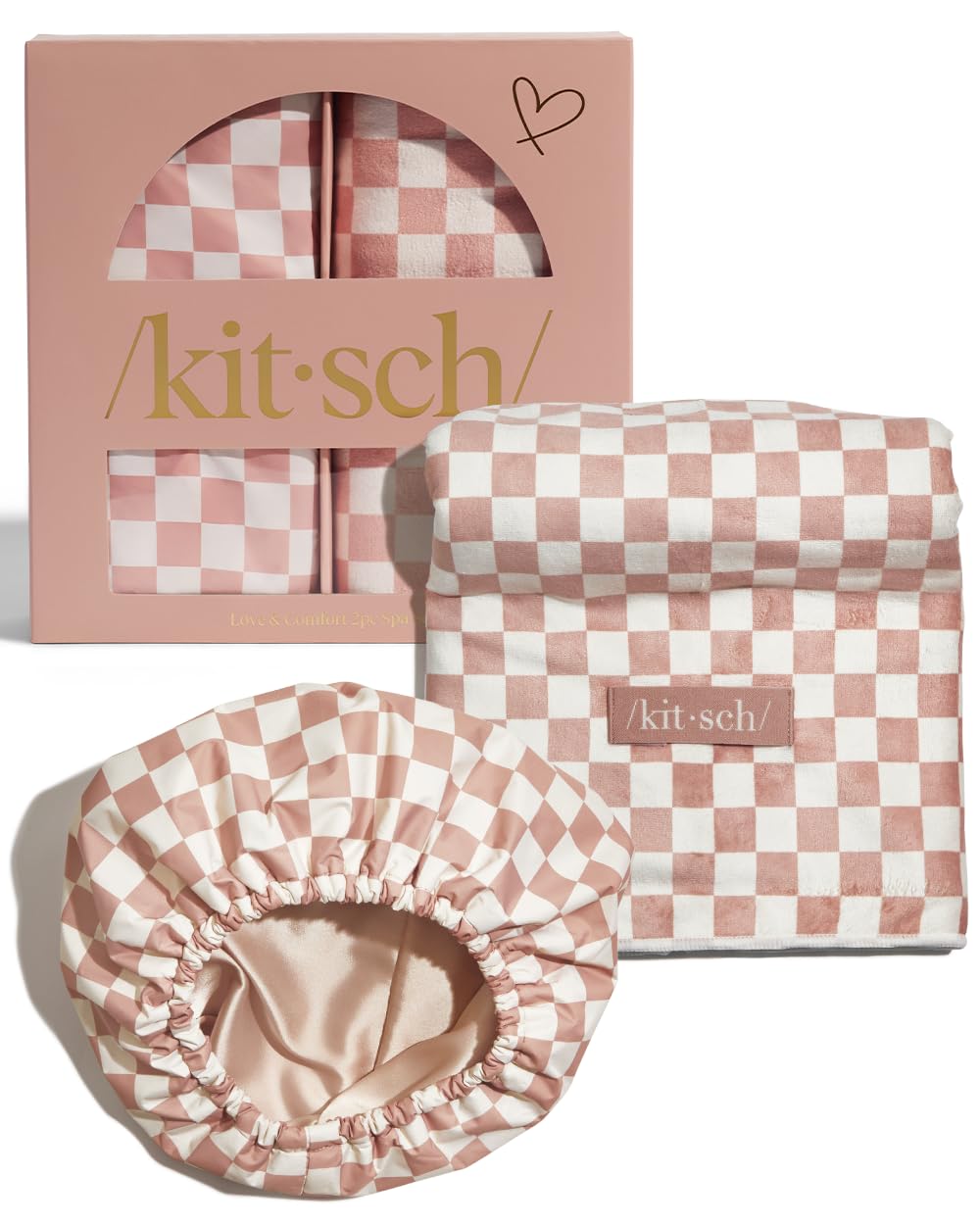 Kitsch Love & Comfort 2PC Spa Set – Satin Lined Reusable Waterproof Shower Cap and XL Quick Dry Hair Towel Wrap for Women, Microfiber Towel, Flexi Shower Cap For All Hair Types – Terracotta Checker Kitsch Love & Comfort 2PC Spa Set – Satin Lined Reusable Waterproof Shower Cap and XL Quick Dry Hair Towel Wrap for Women, Microfiber Towel, Flexi Shower Cap For All Hair Types – Terracotta Checker