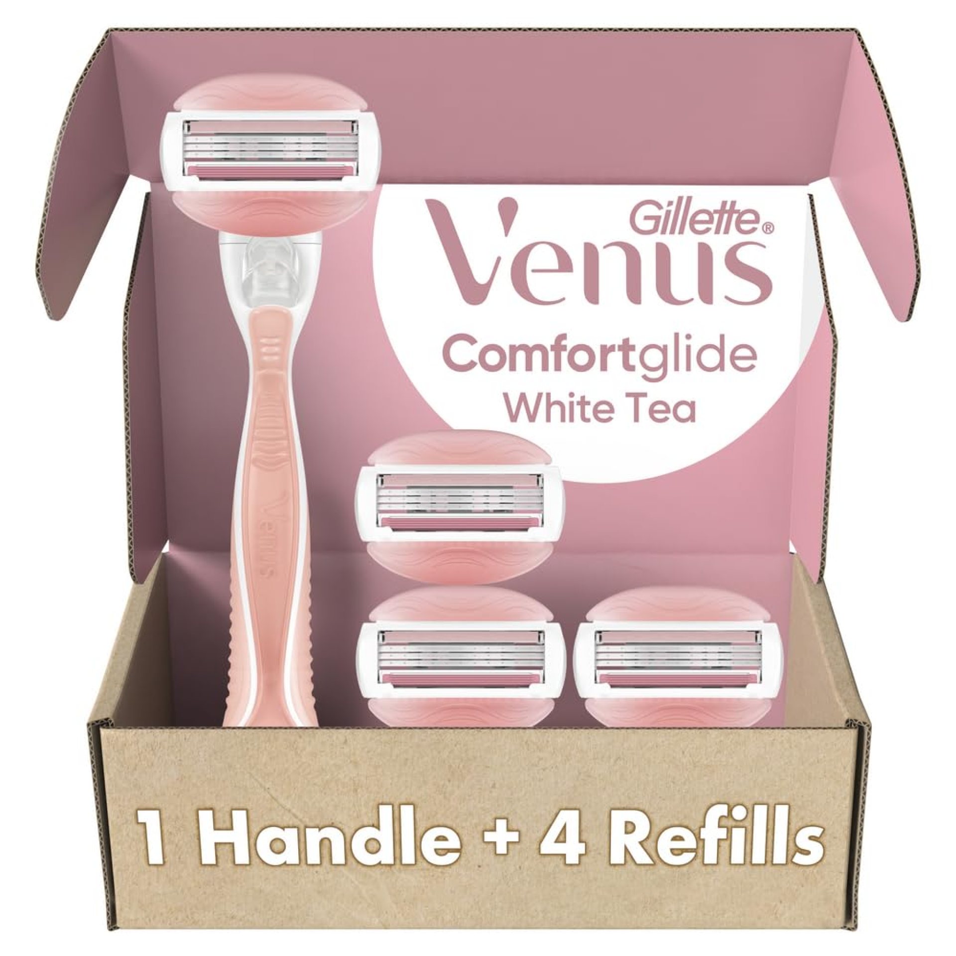 Gillette Venus ComfortGlide White Tea Women’s Razor, Pivoting Head, Gel Bar, No Shave Cream Required, 3 Bladed for Smooth Shave, 1 Handle + 4 Blade Refills Gillette Venus ComfortGlide White Tea Women’s Razor, Pivoting Head, Gel Bar, No Shave Cream Required, 3 Bladed for Smooth Shave, 1 Handle + 4 Blade Refills