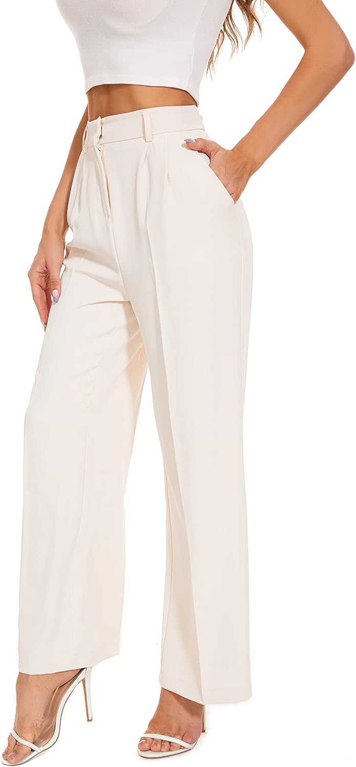 FUNYYZO Wide Leg Pants Women’s High Elastic Waisted in The Back Business Work Trousers Long Straight Suit Pants FUNYYZO Wide Leg Pants Women’s High Elastic Waisted in The Back Business Work Trousers Long Straight Suit Pants