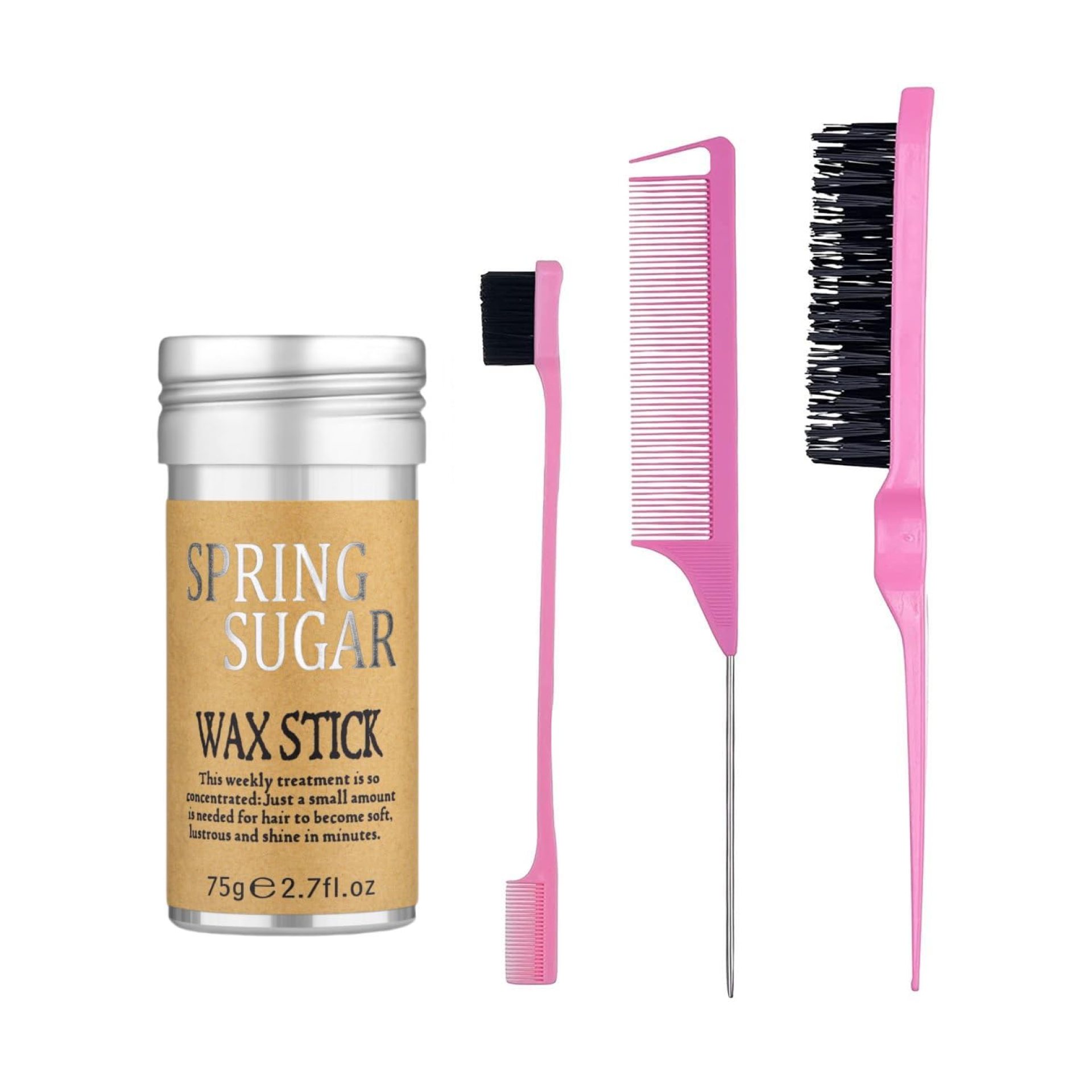 4 Packs Set Hair Wax Stick Slick Back Hair Edge Brush Pink Comb Wax Stick for Hair Flyaways, Styling Products Essentials Stuff for Women, Kids and Clean Girl 4 Packs Set Hair Wax Stick Slick Back Hair Edge Brush Pink Comb Wax Stick for Hair Flyaways, Styling Products Essentials Stuff for Women, Kids and Clean Girl
