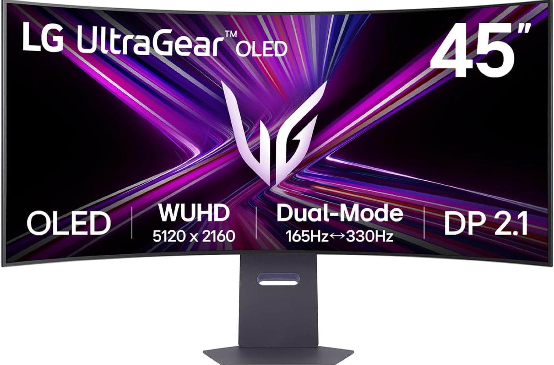 LG 45GX950A-B 45-inch Ultragear 5K2K WUHD (5120 x 2160) OLED Curved Gaming Monitor, Dual-Mode, 165Hz, 0.03ms, NVIDIA G-Sync, AMD FreeSync Premium Pro, HDR True Black 400, USB Type-C 90W, DP2.1, Black LG 45GX950A-B 45-inch Ultragear 5K2K WUHD (5120 x 2160) OLED Curved Gaming Monitor, Dual-Mode, 165Hz, 0.03ms, NVIDIA G-Sync, AMD FreeSync Premium Pro, HDR True Black 400, USB Type-C 90W, DP2.1, Black