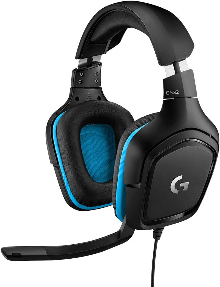Logitech G432 Wired Gaming Headset, 7.1 Surround Sound, DTS Headphone:X 2.0, Flip-to-Mute Mic, PC (Leatherette) Black/Blue Logitech G432 Wired Gaming Headset, 7.1 Surround Sound, DTS Headphone:X 2.0, Flip-to-Mute Mic, PC (Leatherette) Black/Blue