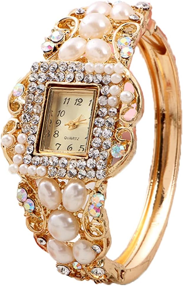CdyBox Women Pearl Flower Bracelet Watch Square Dial Quartz Bangle Wrist Watch Lady Diamond Jewelry Watches CdyBox Women Pearl Flower Bracelet Watch Square Dial Quartz Bangle Wrist Watch Lady Diamond Jewelry Watches