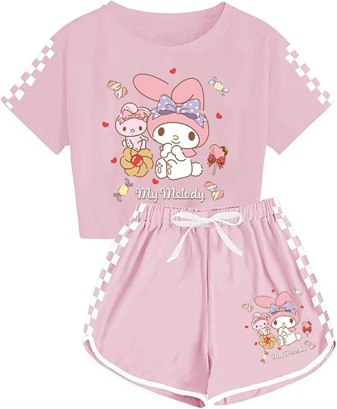My Melody Crop Top T Shirt and Shorts Set Women Girls 2 Piece Short Sleeve Outfits Summer Active Tracksuits My Melody Crop Top T Shirt and Shorts Set Women Girls 2 Piece Short Sleeve Outfits Summer Active Tracksuits