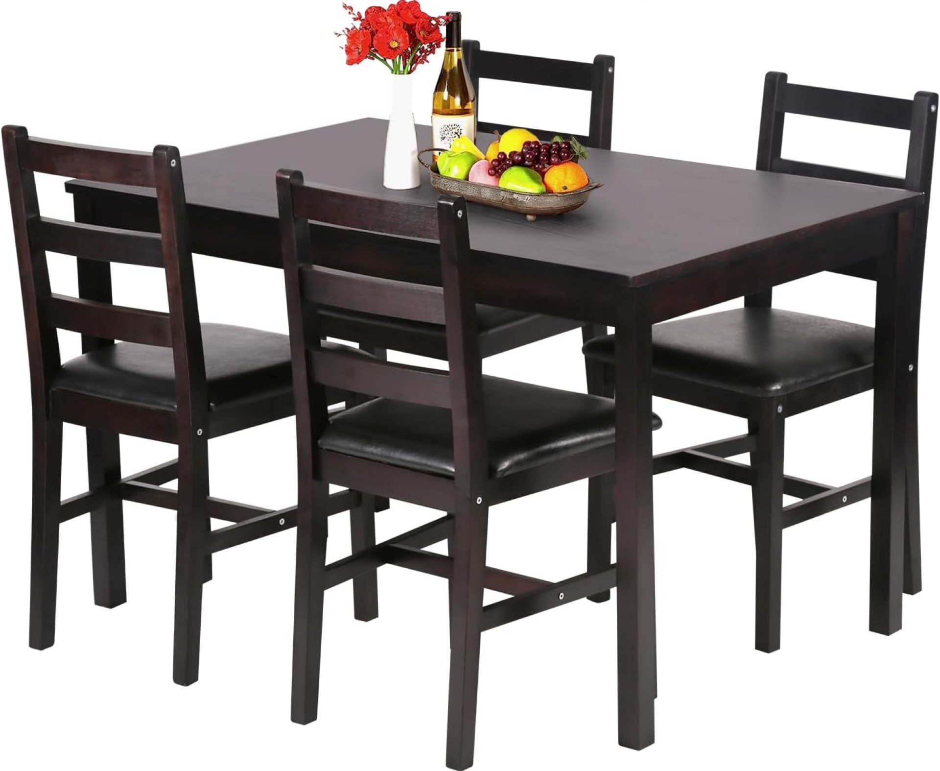 FDW Kitchen Table and Chairs for 4 Dining Room Table Set,Wood Elegant Kitchen Sets for Small Space,Dark Brown FDW Kitchen Table and Chairs for 4 Dining Room Table Set,Wood Elegant Kitchen Sets for Small Space,Dark Brown