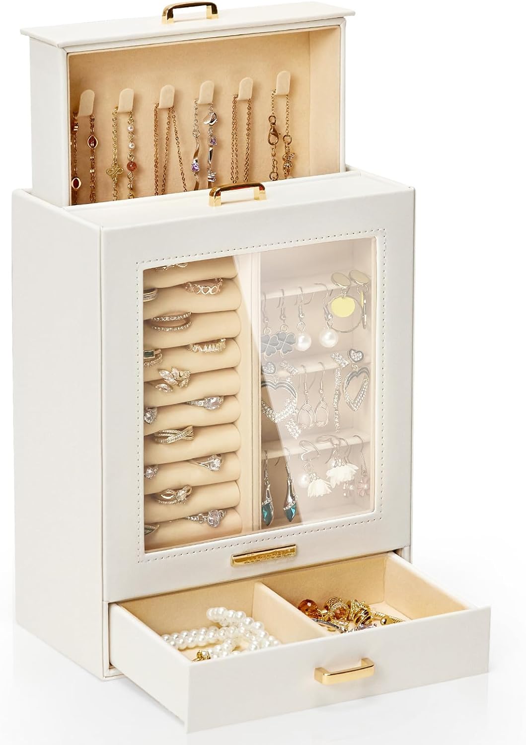 Homde Jewelry Organizer Girls Women Jewelry Box for Necklaces Rings Earrings Gift Bracelets Storage Case (White + Gold) Homde Jewelry Organizer Girls Women Jewelry Box for Necklaces Rings Earrings Gift Bracelets Storage Case (White + Gold)