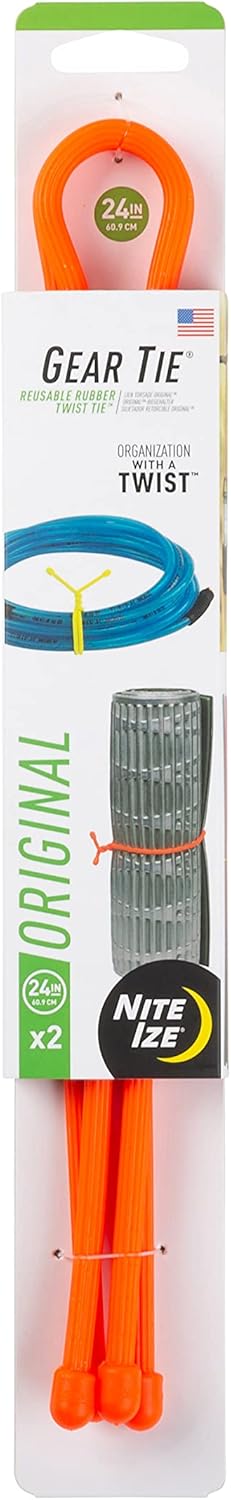 Nite Ize Gear Tie Reusable Rubber Twist Tie 24″, 2-Pack, Bright Orange New Packaging Nite Ize Gear Tie Reusable Rubber Twist Tie 24″, 2-Pack, Bright Orange New Packaging