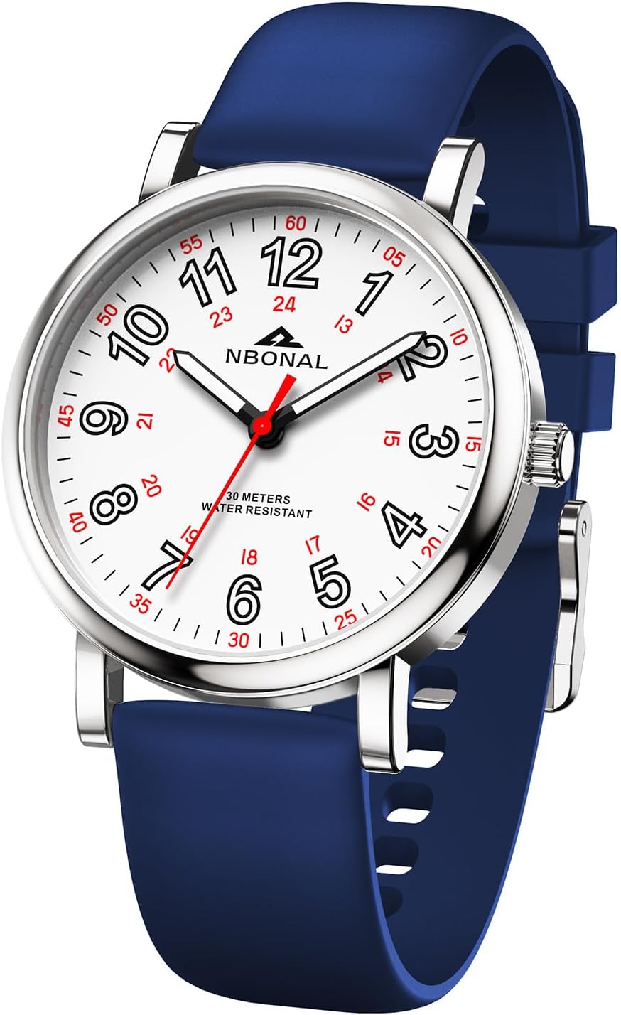 NBONAL Nurse Watch for Medical Doctor Professionals Student Easy Read Dial with Luminous 24 Hours Red Second Soft Silicone Band 30M Waterproof NBONAL Nurse Watch for Medical Doctor Professionals Student Easy Read Dial with Luminous 24 Hours Red Second Soft Silicone Band 30M Waterproof