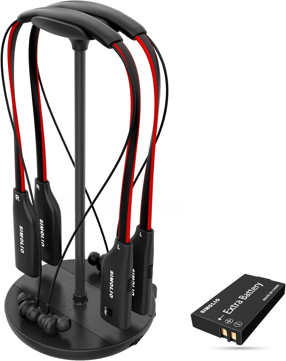 SIMOLIO Dual Wireless Headphones for TV Watching with Transmitter/Charging Stand 2-in-1, Spare Battery & Dialog Mode & Balance Control for Seniors, Optical/RCA/AUX Compatible, Bypass to Soundbar SIMOLIO Dual Wireless Headphones for TV Watching with Transmitter/Charging Stand 2-in-1, Spare Battery & Dialog Mode & Balance Control for Seniors, Optical/RCA/AUX Compatible, Bypass to Soundbar