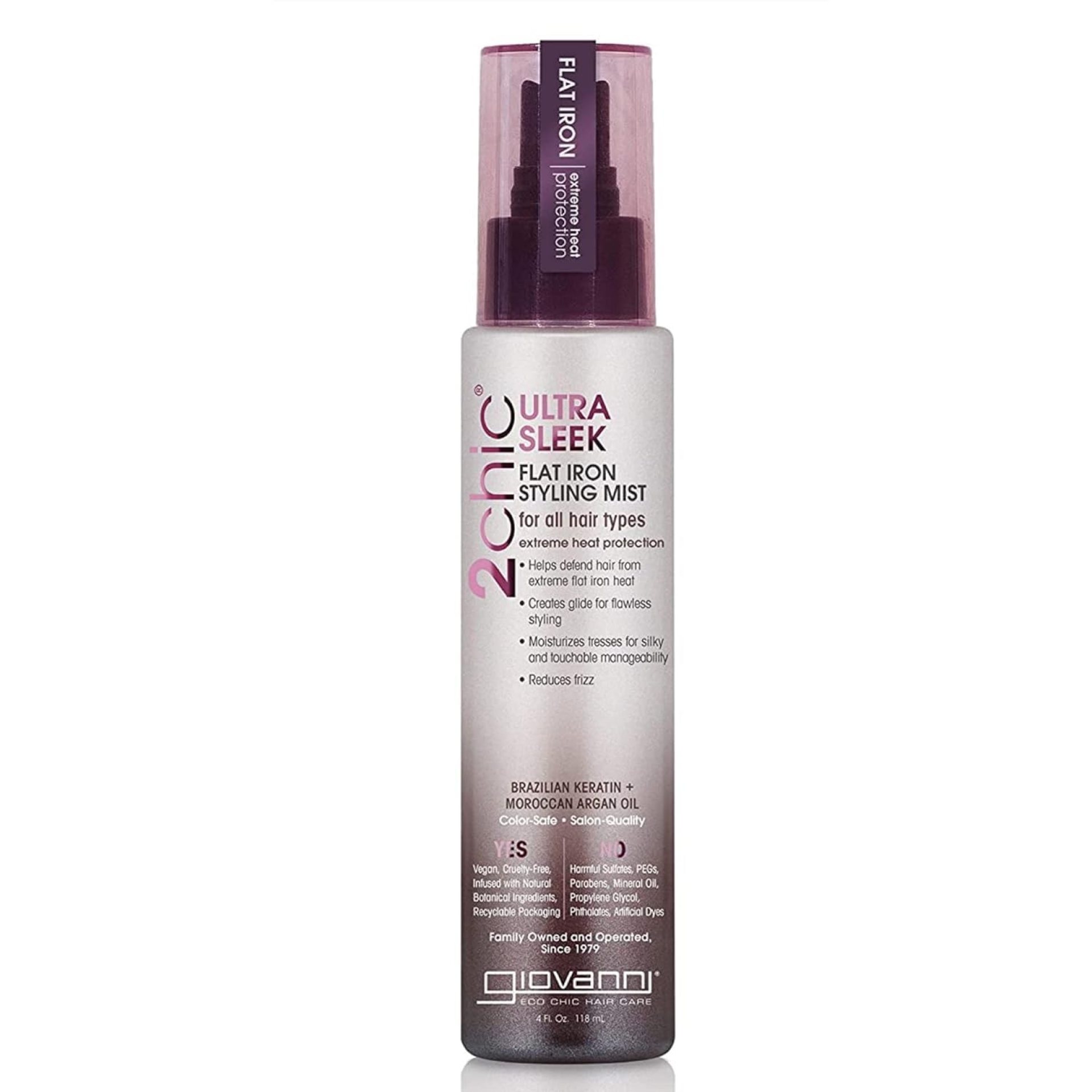 GIOVANNI 2chic Ultra-Sleek Flat Iron Styling Mist – Brazilian Phyto-Keratin & Moroccan Argan Oil, Heat Protection, Coconut, Shea Butter, Pro-Vitamin B5, Color Safe, Paraben Free – 4 oz GIOVANNI 2chic Ultra-Sleek Flat Iron Styling Mist – Brazilian Phyto-Keratin & Moroccan Argan Oil, Heat Protection, Coconut, Shea Butter, Pro-Vitamin B5, Color Safe, Paraben Free – 4 oz