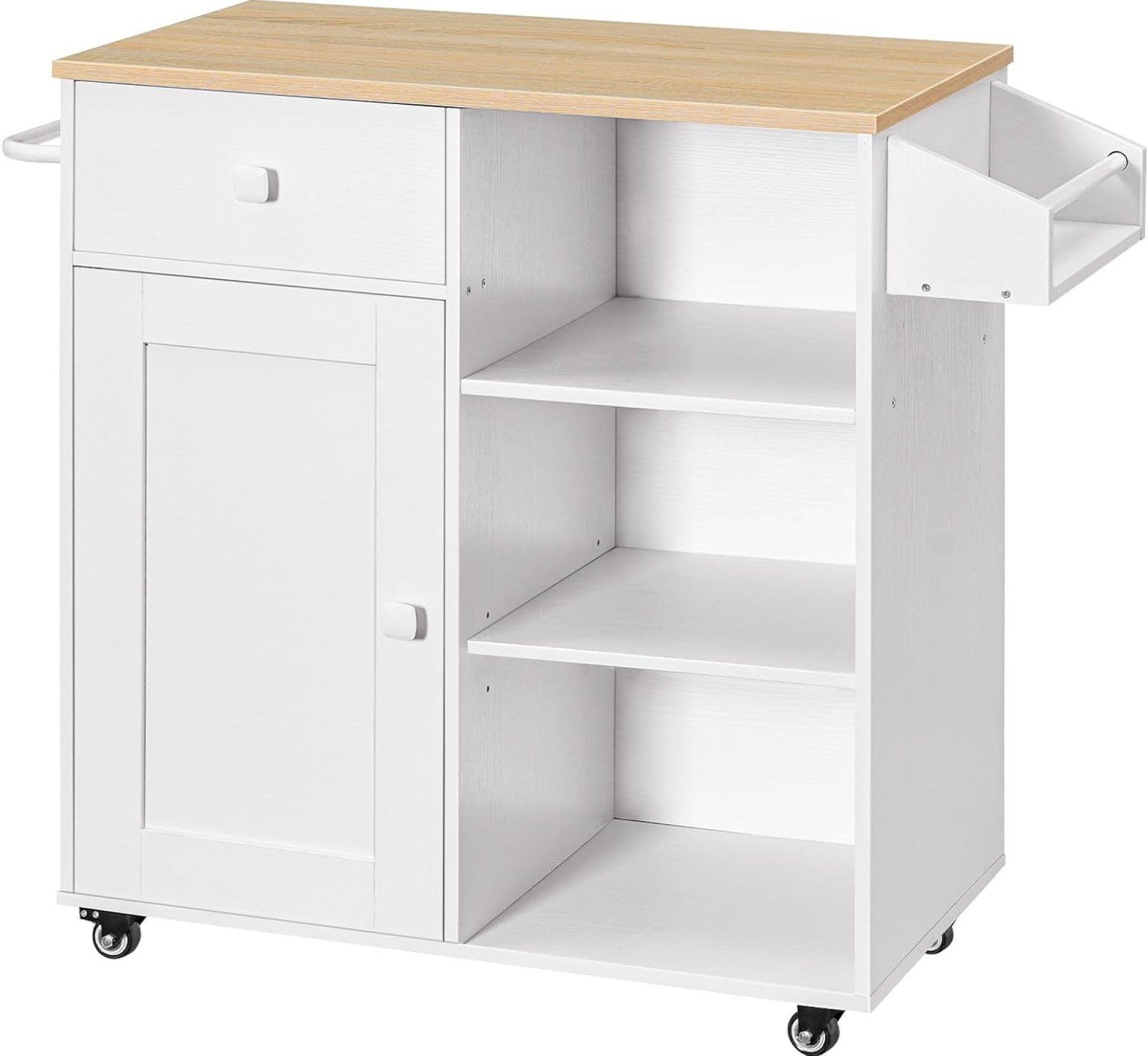 HOOBRO Kitchen Island, Storage Cabinet with Drawer, Kitchen Cart with Spice and Towel Rack, Saving Space, Easy Assembly, for Living Room, White and Natural WN12ZD01 HOOBRO Kitchen Island, Storage Cabinet with Drawer, Kitchen Cart with Spice and Towel Rack, Saving Space, Easy Assembly, for Living Room, White and Natural WN12ZD01